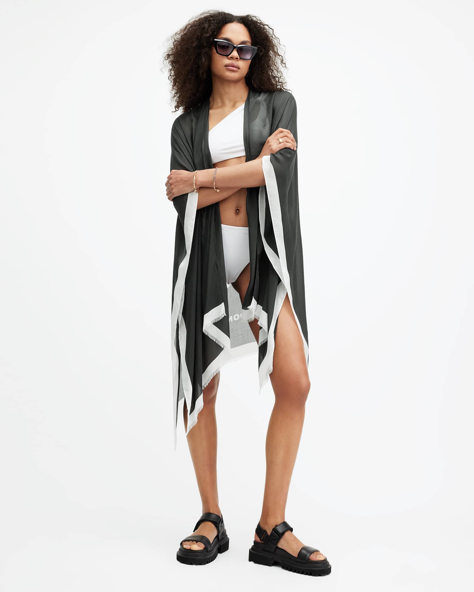 AllSaints Tierra Ruana Logo Print Scarf