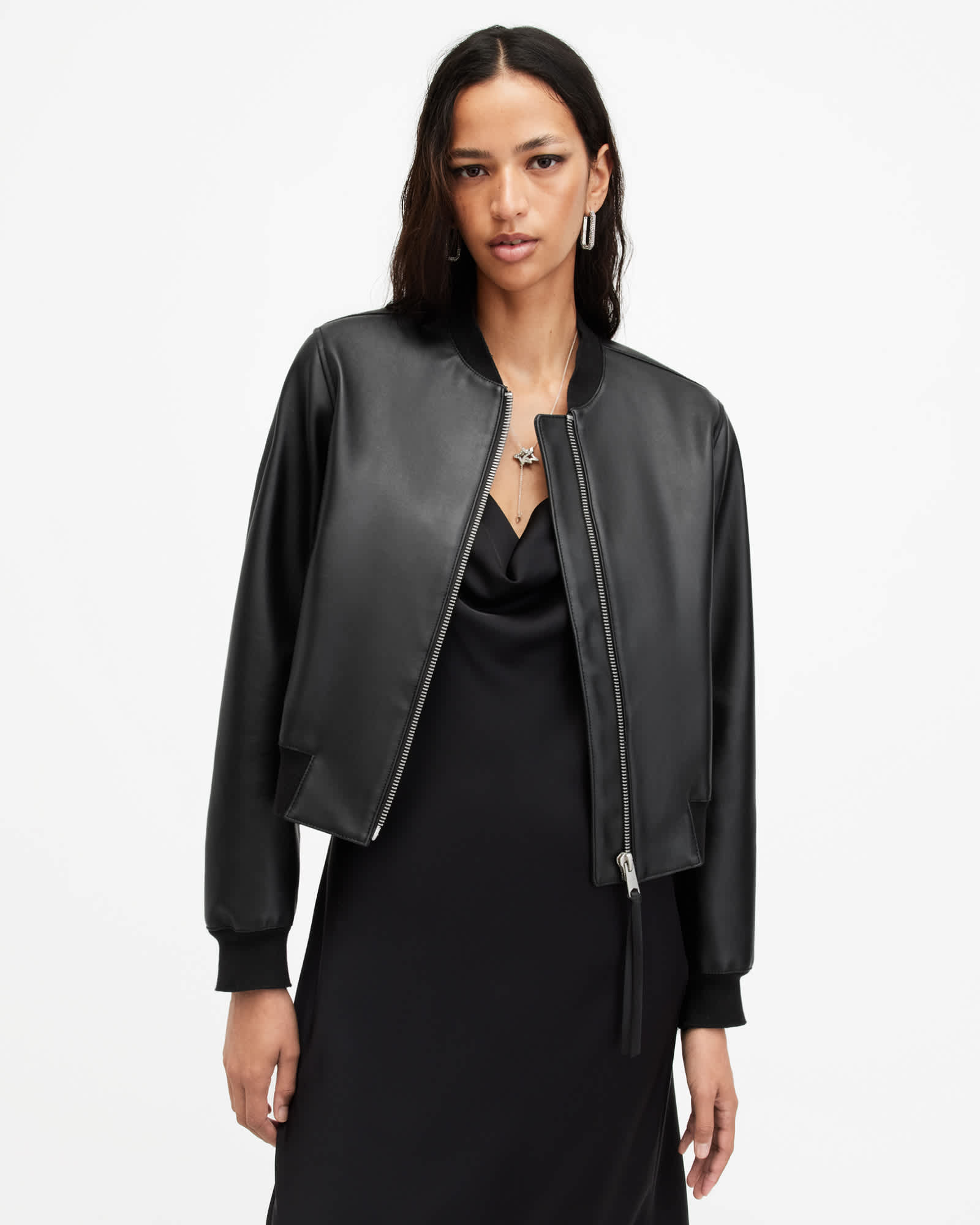 AllSaints Women's Cactus Leather Orten Desserto Bomber Jacket, Size: XS