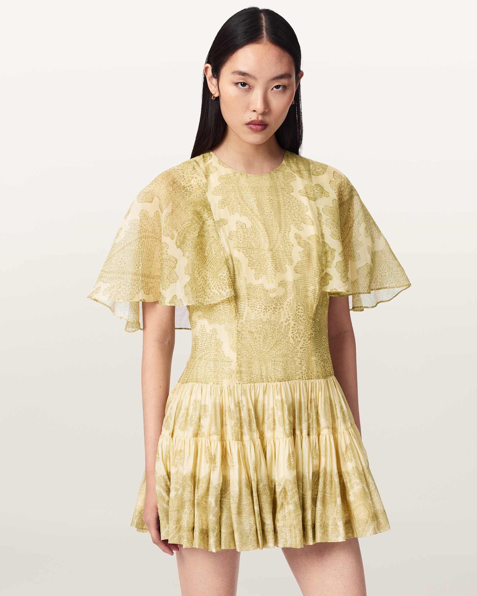 Allsaints Women's Green Yanna Slim Fit Tiered Mini Dress - Size  16