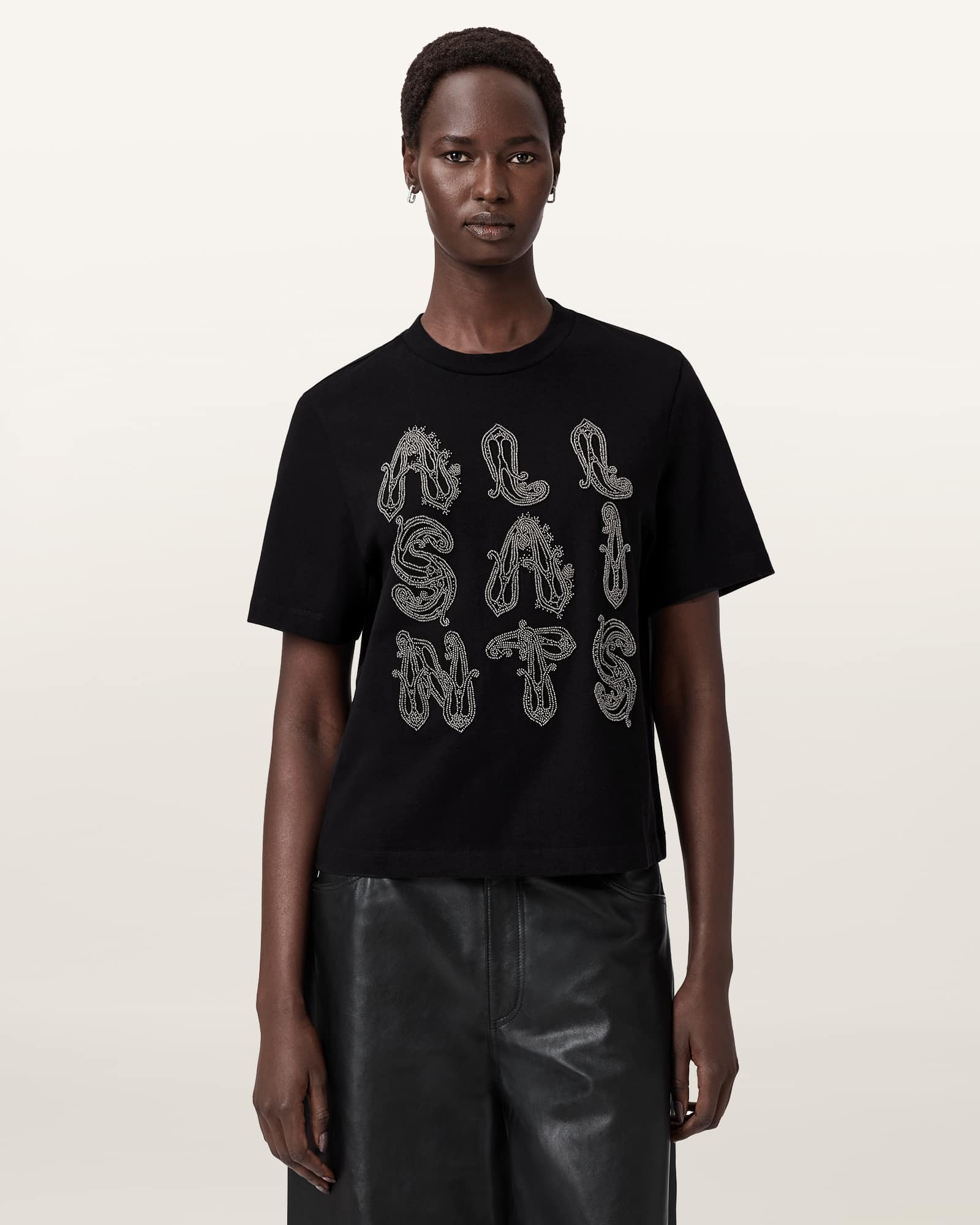 Allsaints Ella Lisa Embellished T-shirt In Black