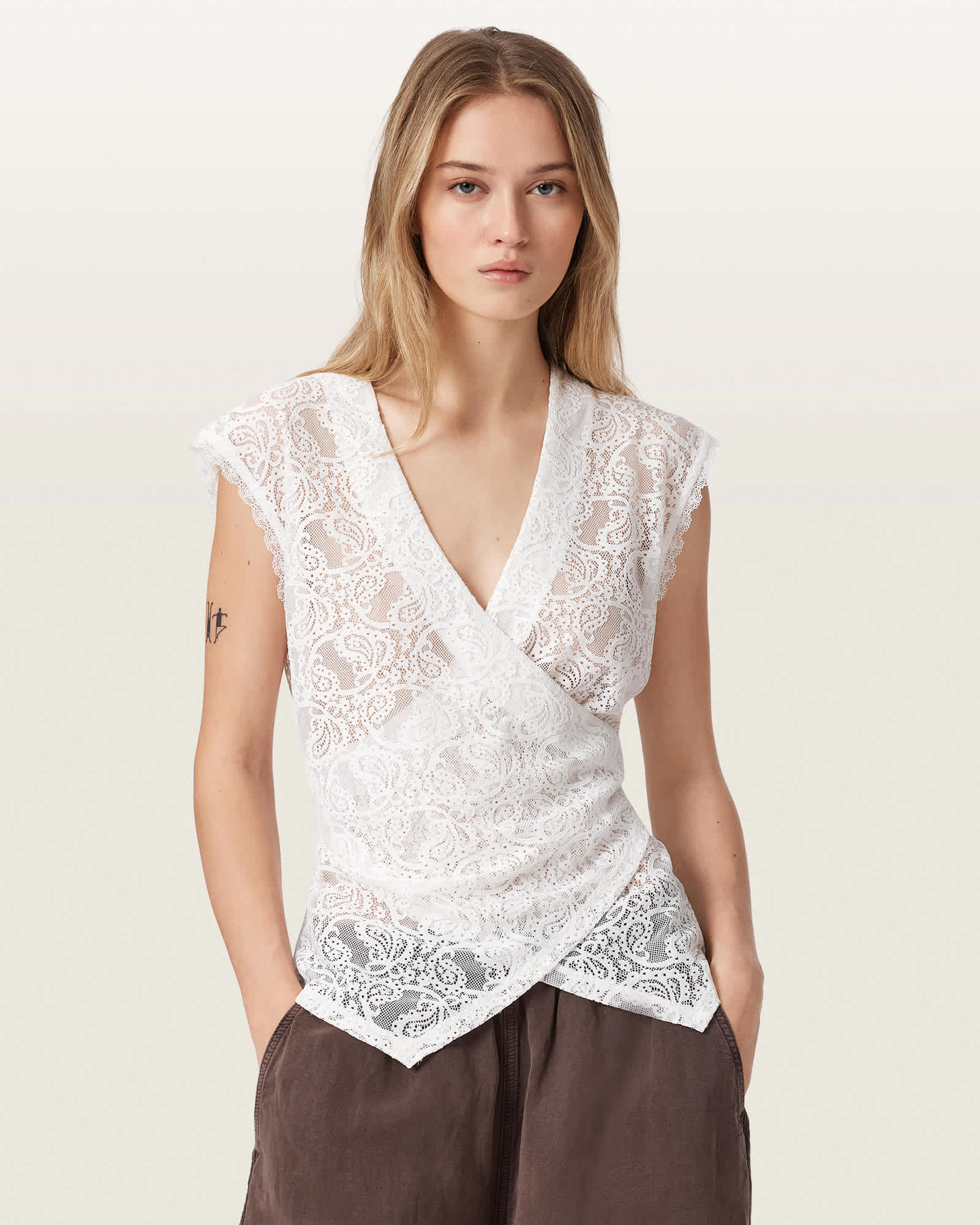 AllSaints Vera Sleeveless Wrap Blouse White
