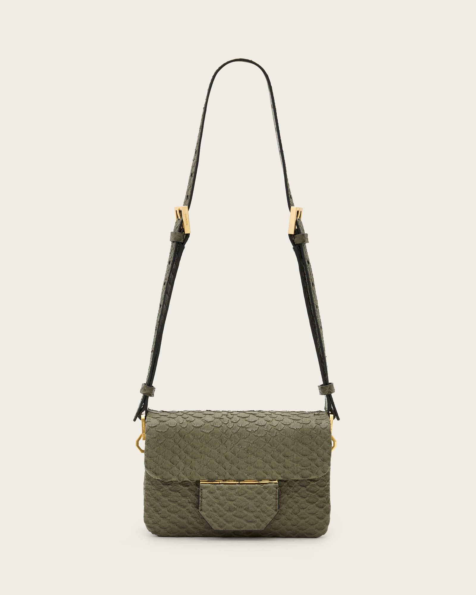 AllSaints Jupiter Snake Effect Leather Crossbody Bag,, Green