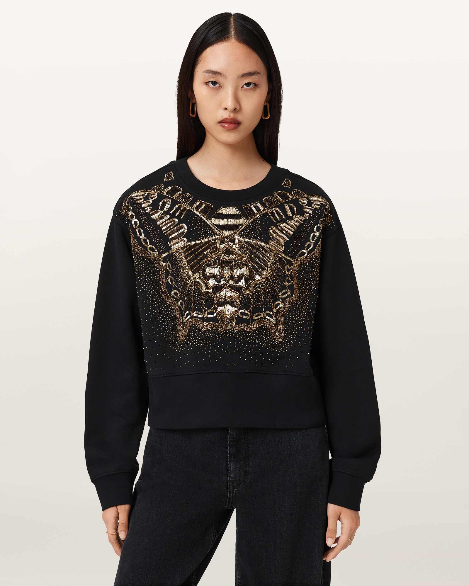 AllSaints Cotton Glide Separo Embellished Sweatshirt