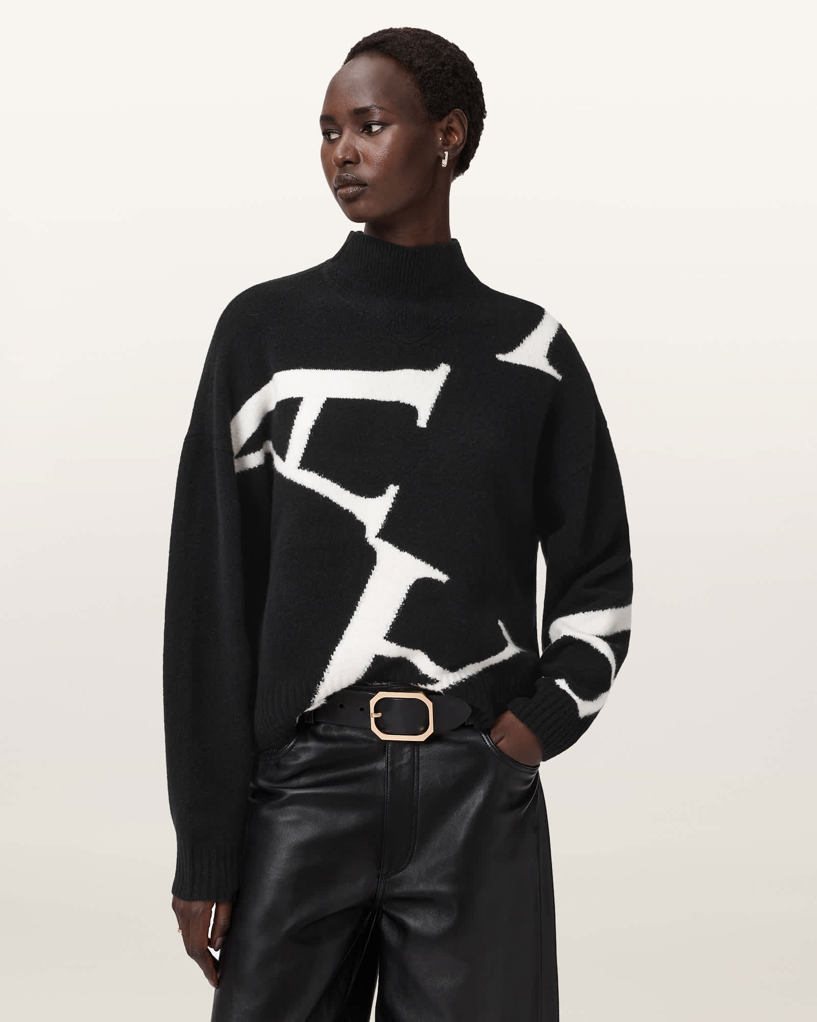 Allsaints A Star Turtleneck Sweater In Black