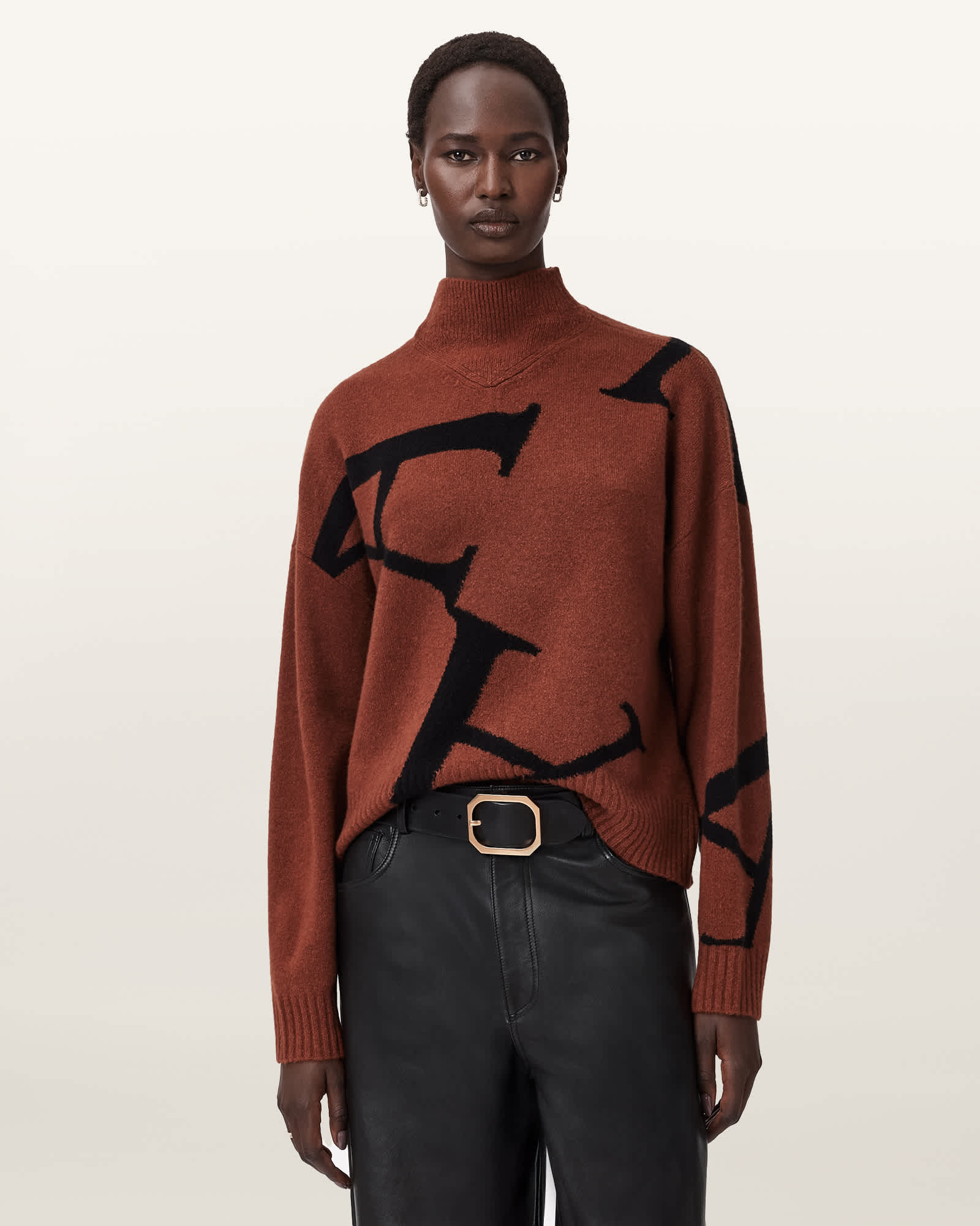 Allsaints A Star Wool Blend Sweater In Burgundy