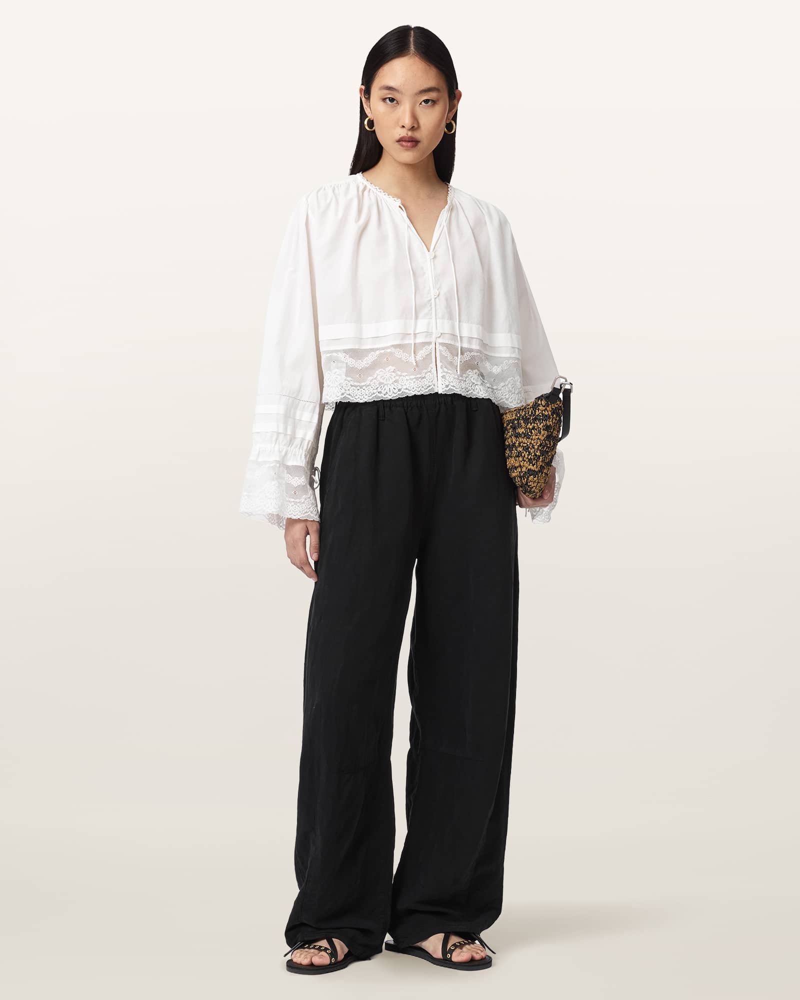 Allsaints Women's White Colette Cropped Lace Top - Size  16