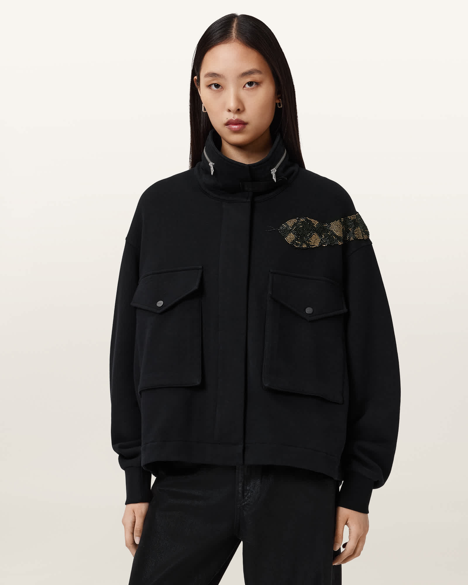 Allsaints Cotton Ouros Claire Jacket In Black