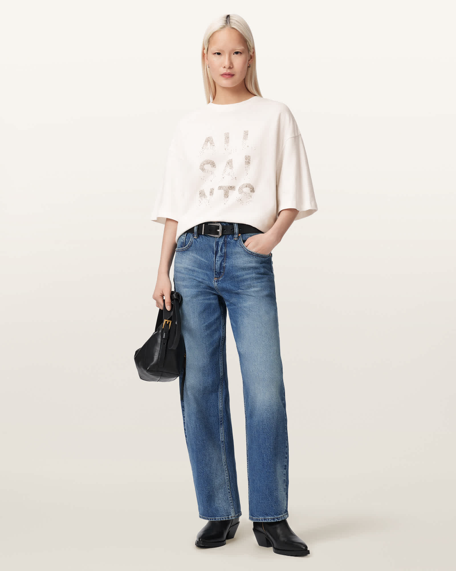 AllSaints Cotton Stacks Amelie Oversized Embellished T-Shirt, Size: M