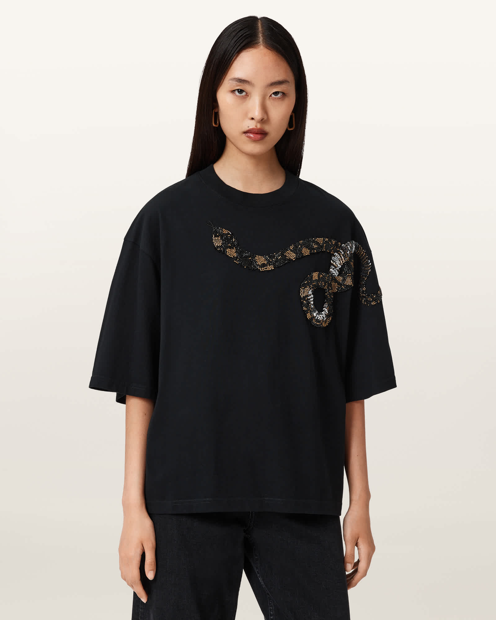 AllSaints Cotton Ouros Amelie Embellished T-Shirt