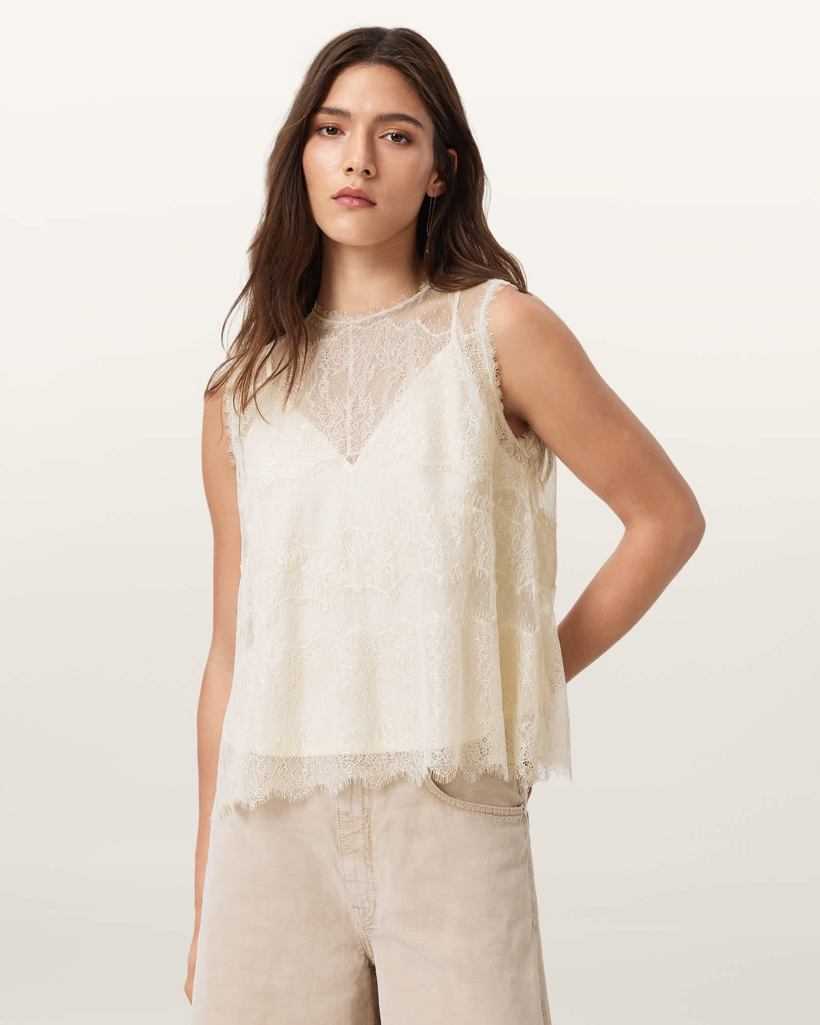 AllSaints Polyester Clara Lace Trim Sleeveless Top