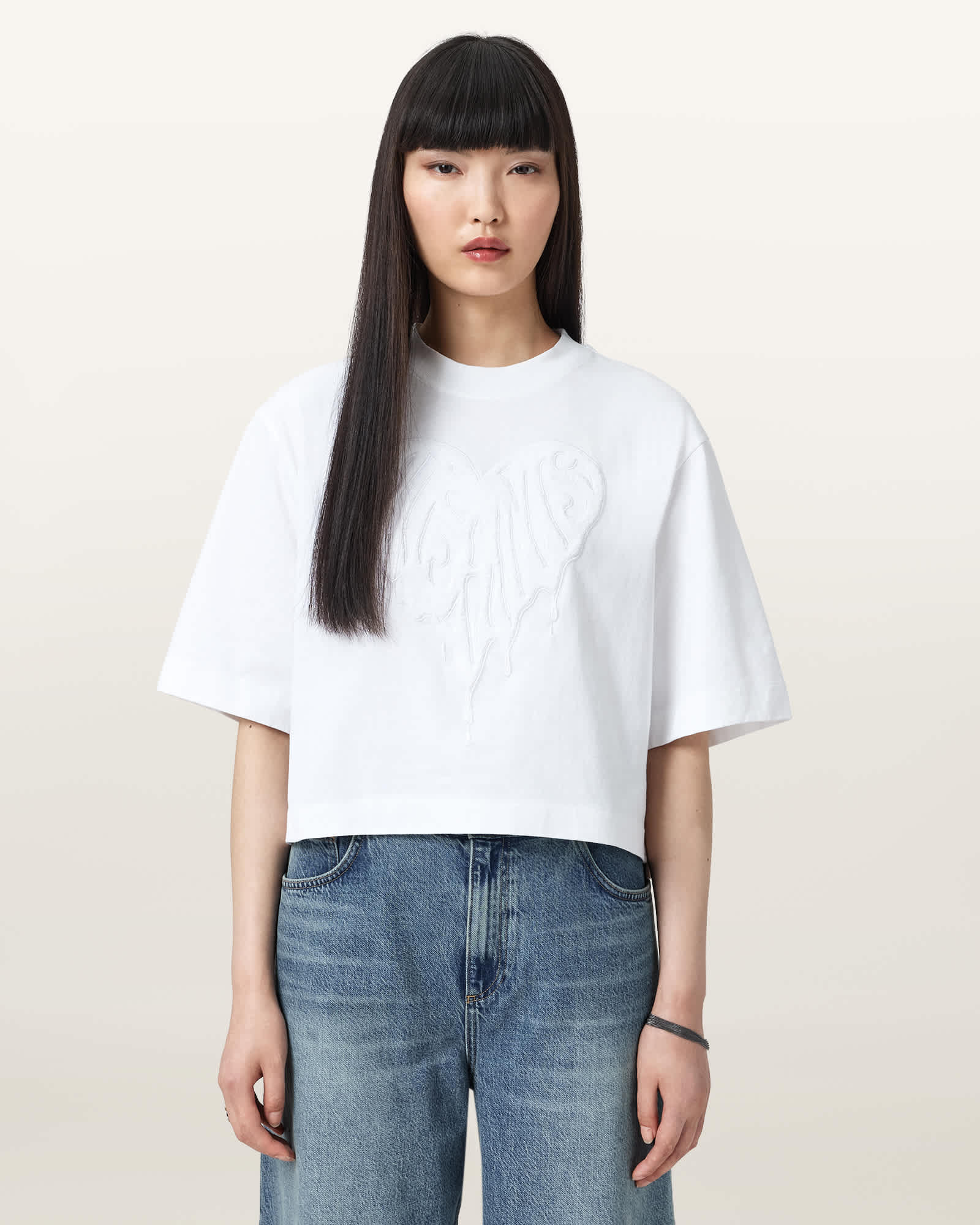 Allsaints Trip Etta Oversize Crop Cotton T-shirt In White