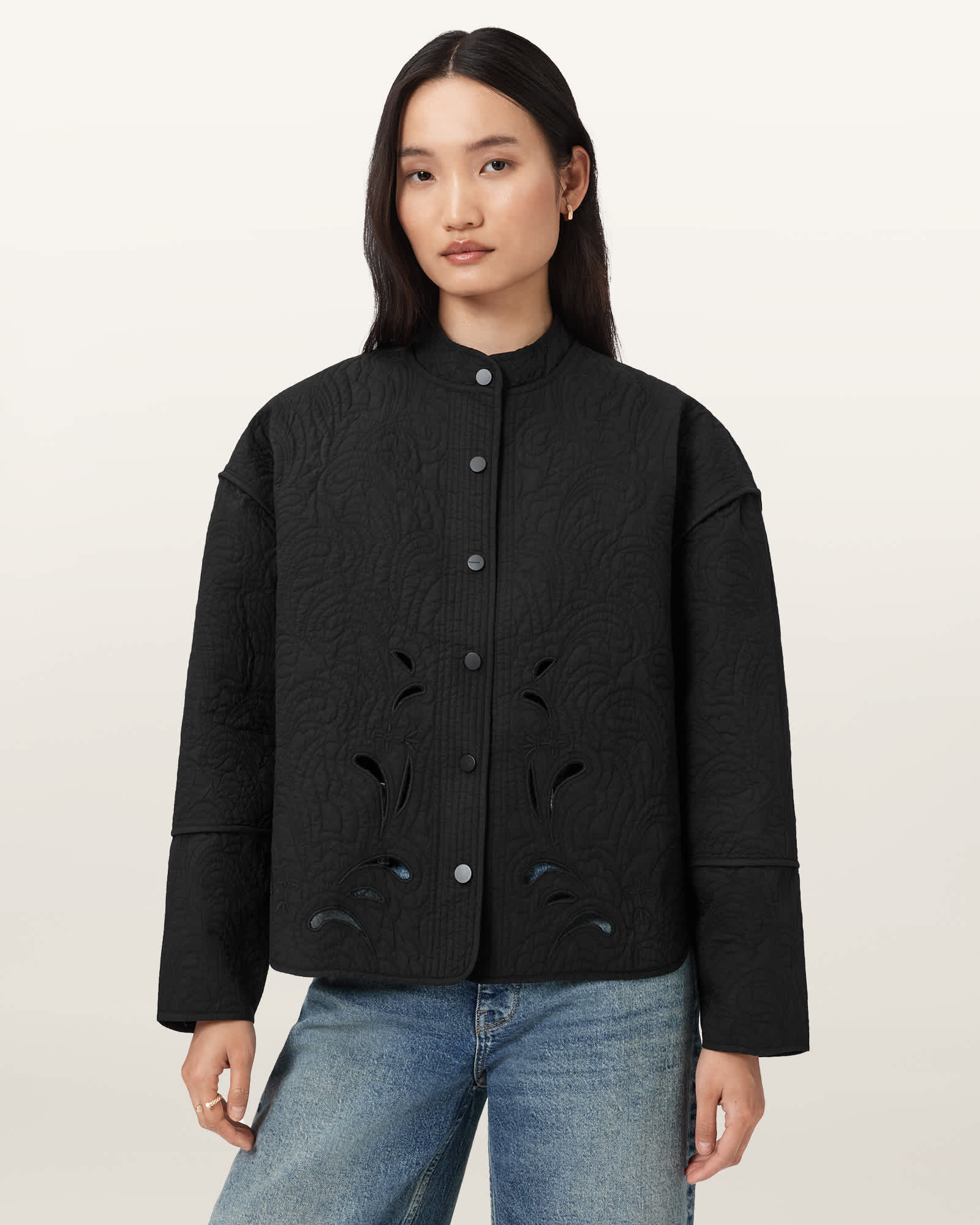 Allsaints Clary Relaxed Fit Cotton Shacket, In Black