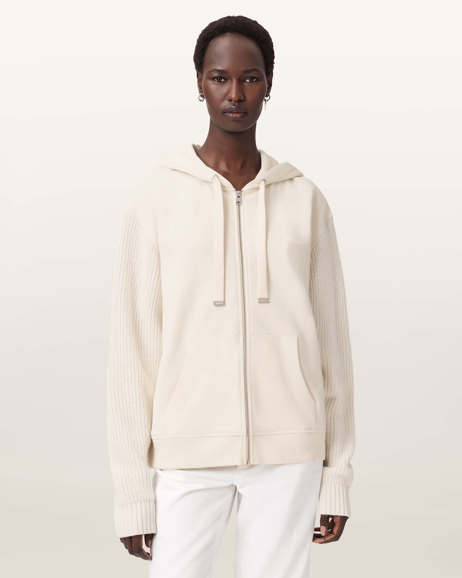 Allsaints Main: 100% Cotton Amphie Oversized Cotton Hoodie In White