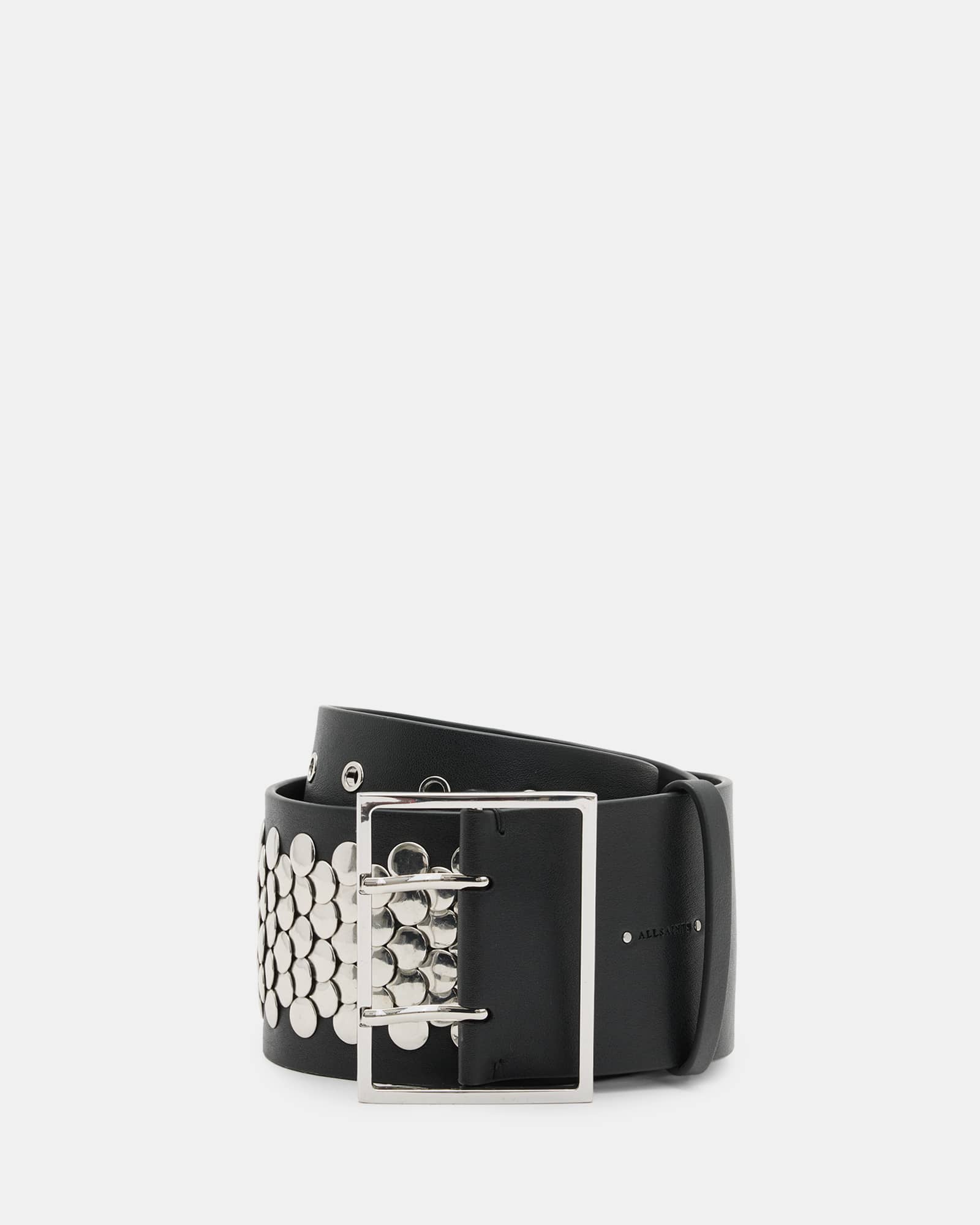 Allsaints Women's Silver Meredith Studded Wide Leather Belt - Size  S