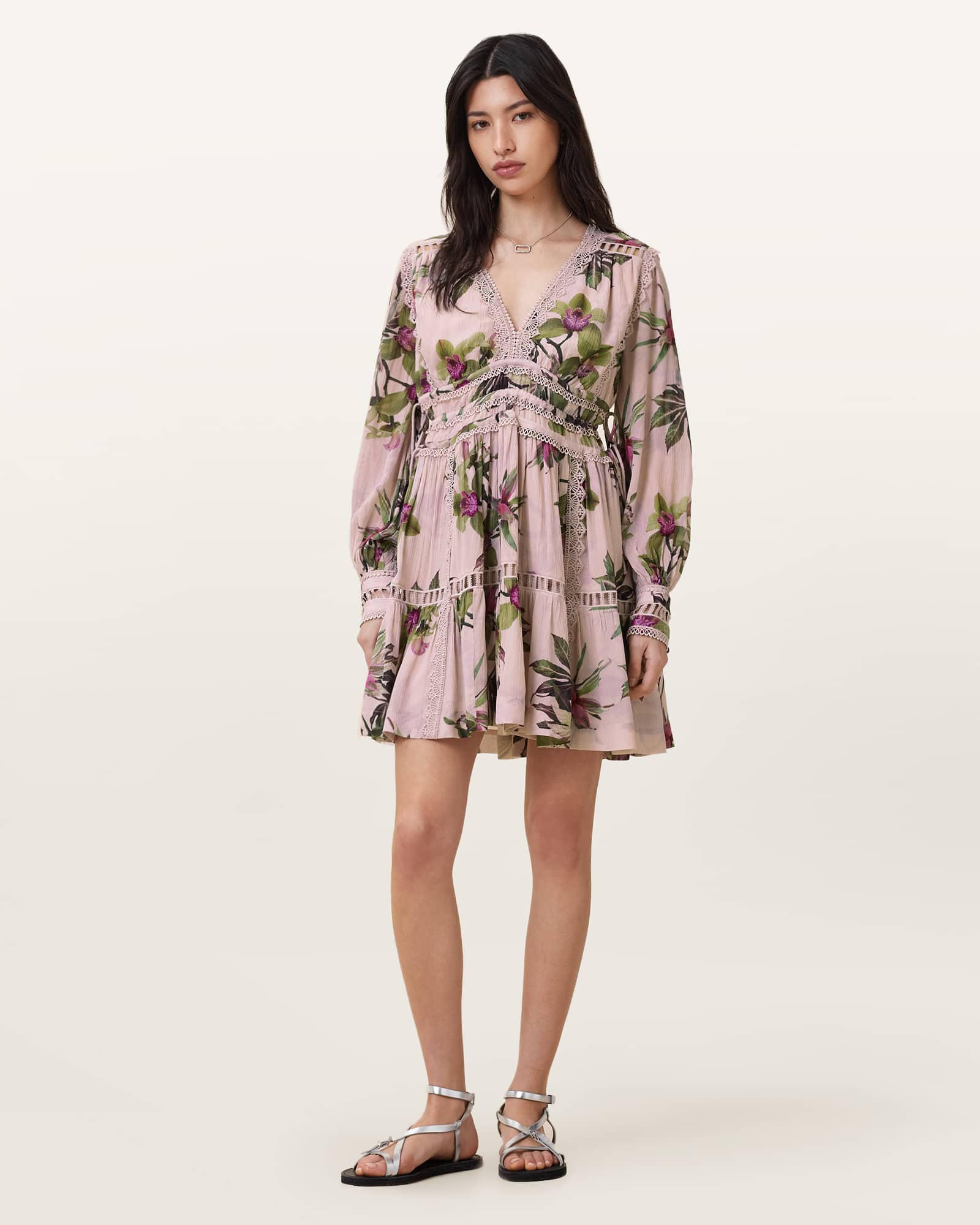 AllSaints Viscose Xanthe Lace-Trimmed Mini Dress