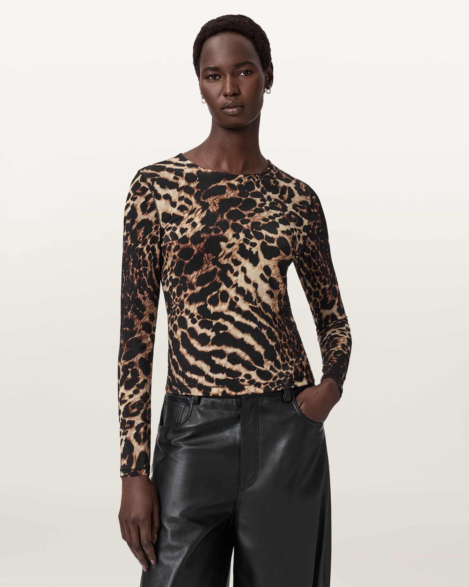 AllSaints Katlyn Bodycon Fit Top,, Pardus Honey Brown