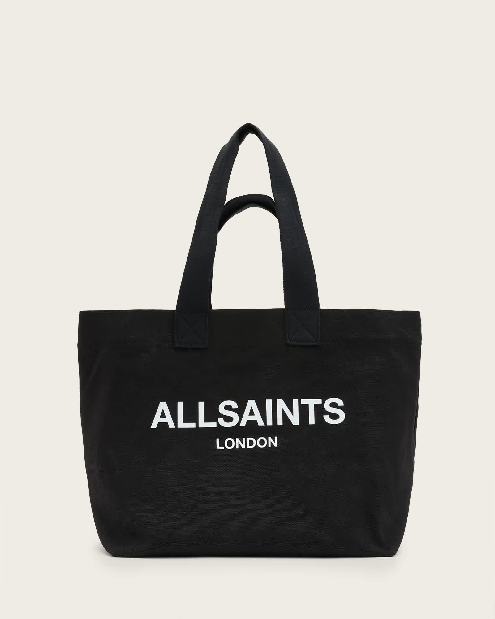 AllSaints Ali Logo Canvas Tote Bag,, Black/White