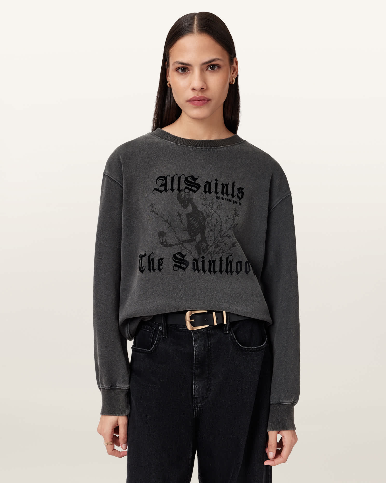 Allsaints Main: 100% Cotton Novus Pippa Sweatshirt In Gray