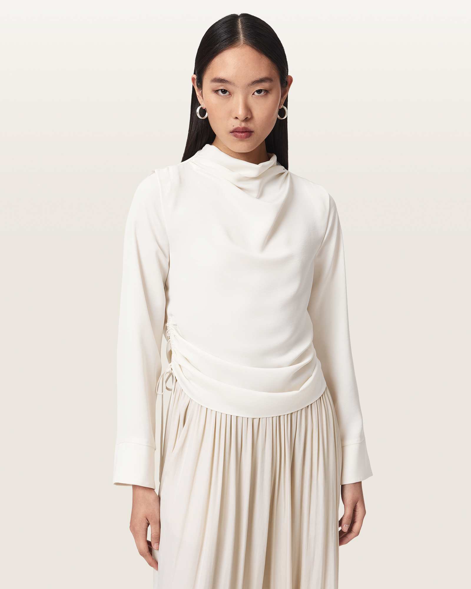 Allsaints Women's White Leslie Cowl Neck Relaxed Top - Size  6
