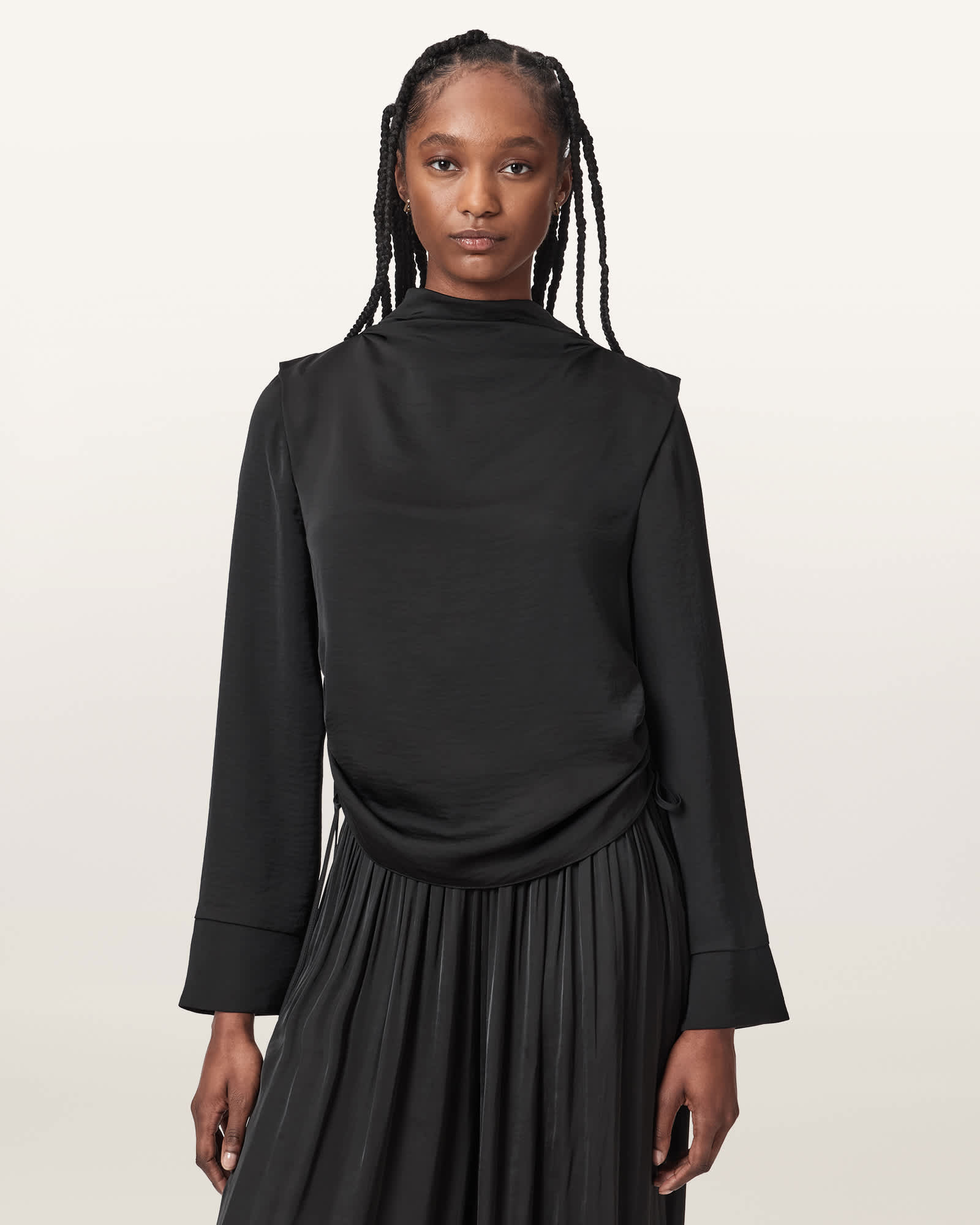 Allsaints Women's Black Leslie Cowl Neck Relaxed Top - Size  16