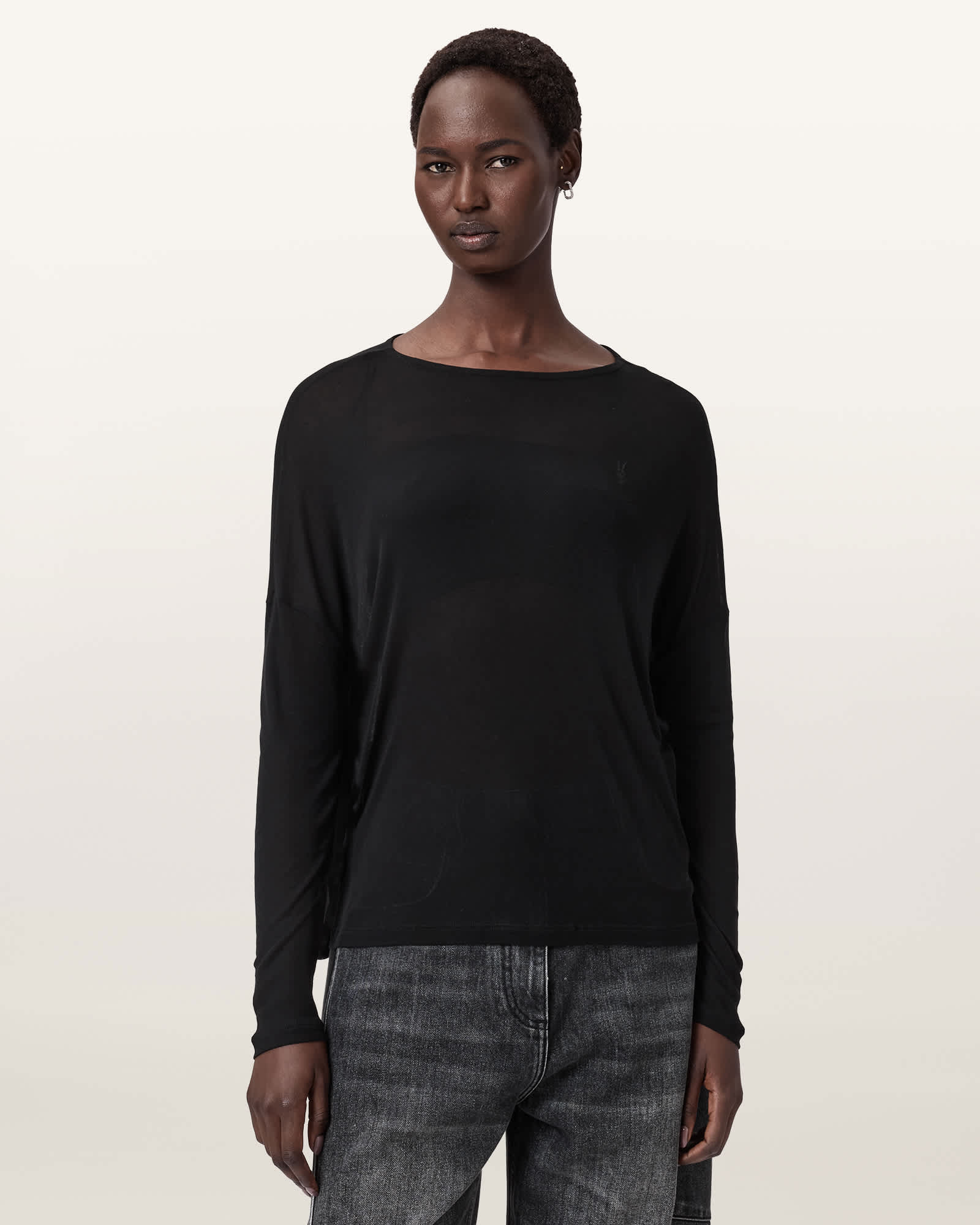 Allsaints Main: 100% Modal Rita Oversized Sheer T-shirt In Black