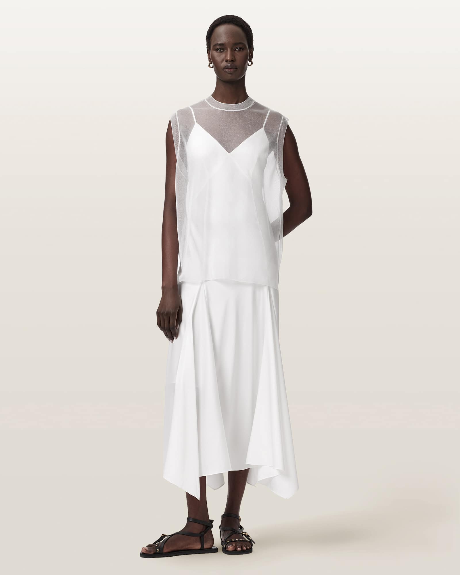 AllSaints Polyester Ava Sleeveless Satin Midi Dress, Size: M
