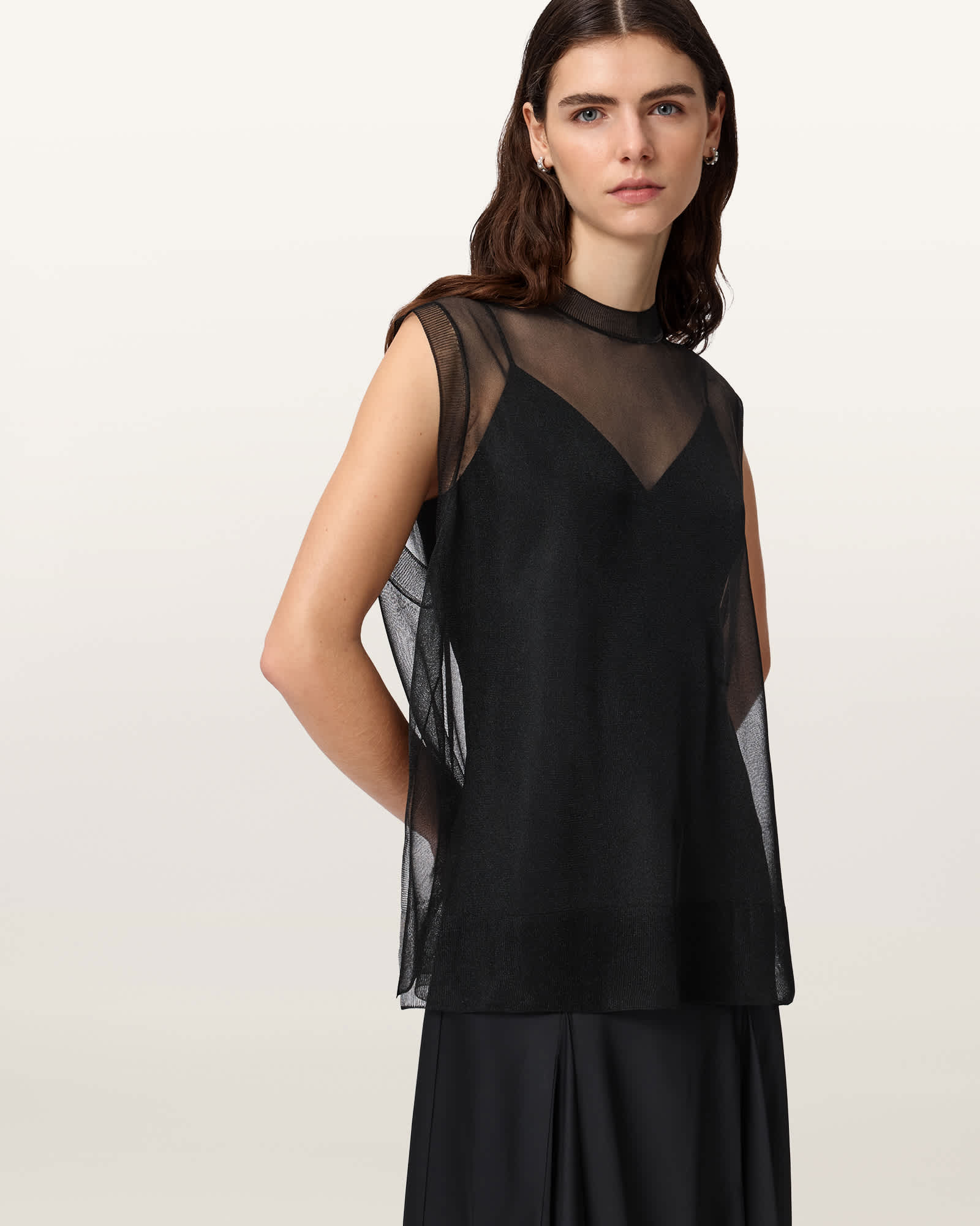 AllSaints Polyester Ava Sleeveless Satin Midi Dress, Size: L