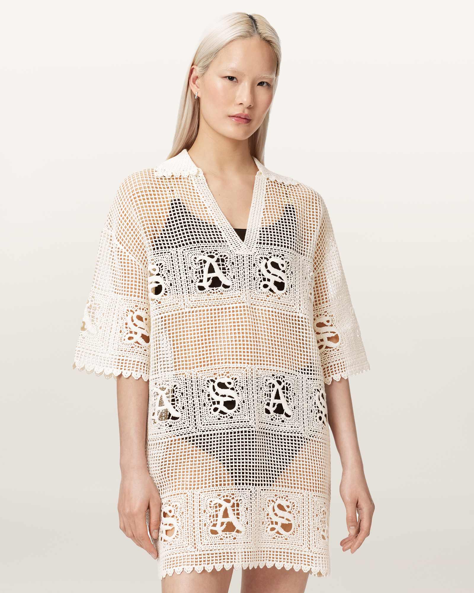 AllSaints Cotton Kyra Open Knit Mini Dress, Size: L