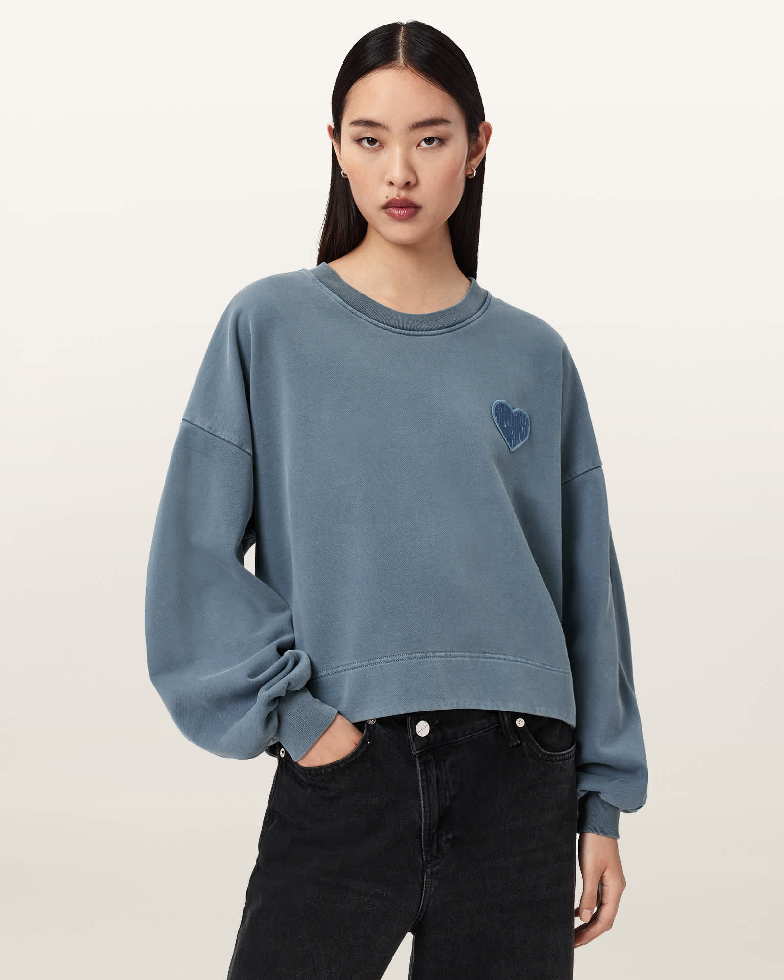 AllSaints Cotton Lover Oversized Crew Neck Sweatshirt, Size: L