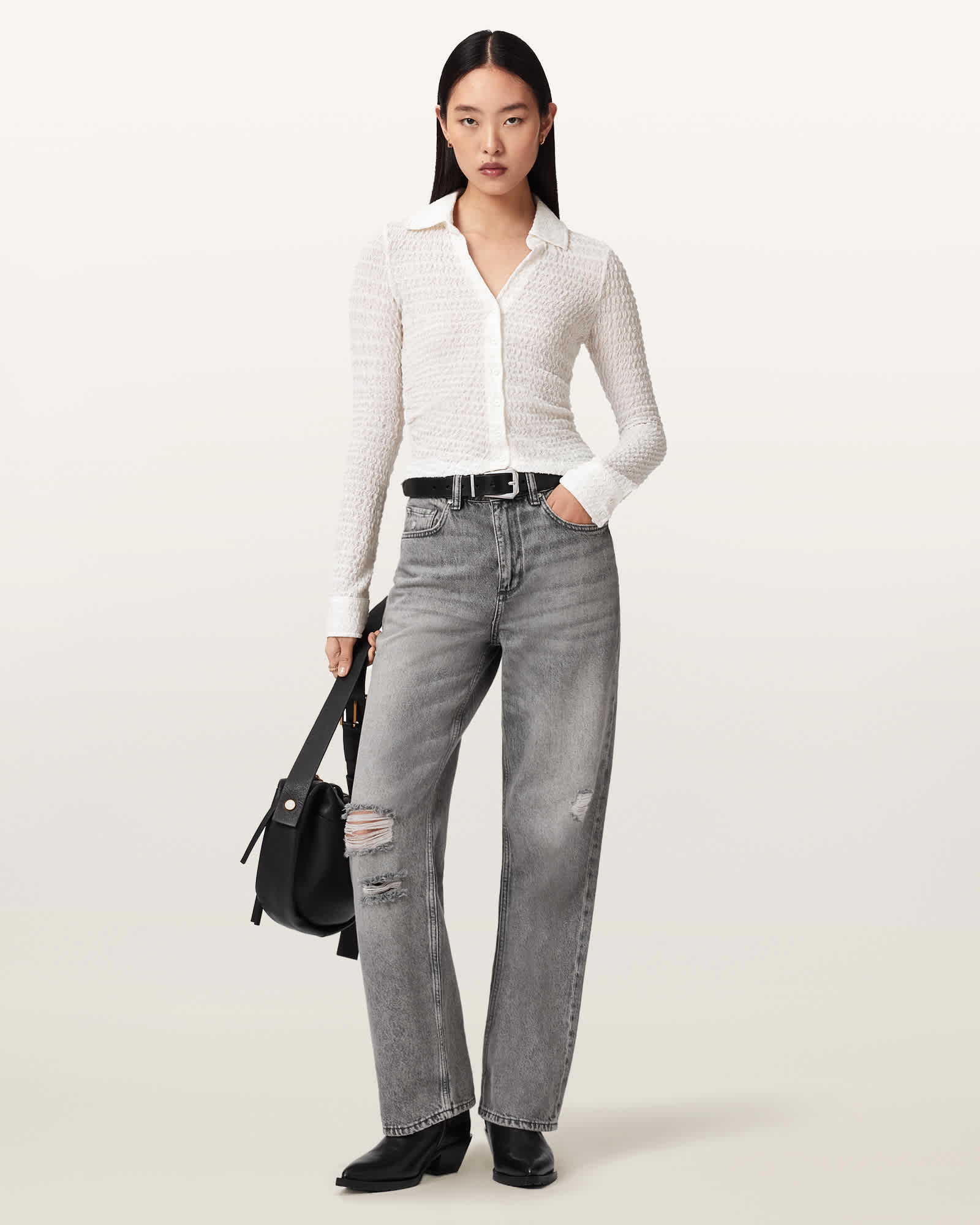 AllSaints Connie Cotton Blend Slim Shirt