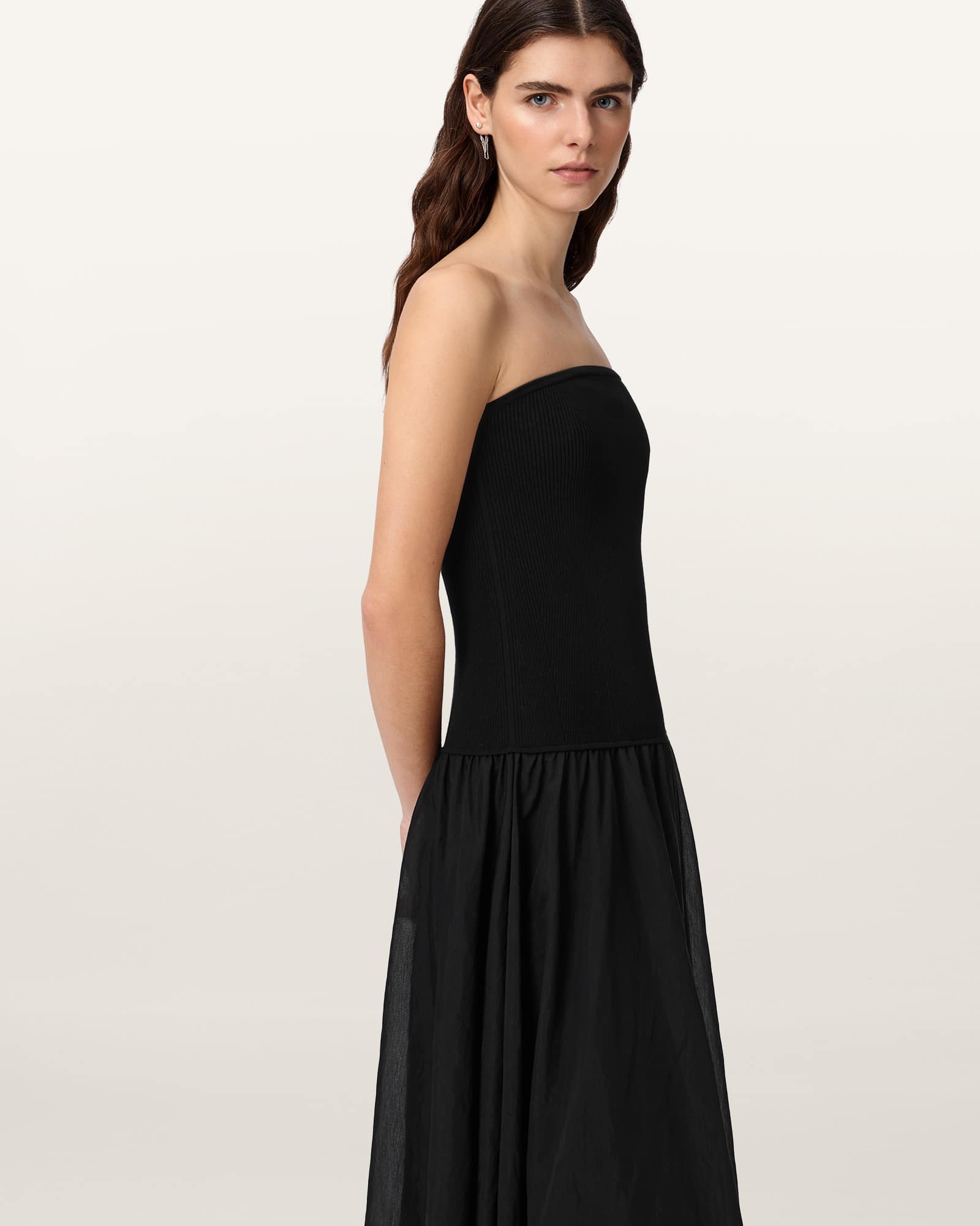 AllSaints Polyester Tegan Hybrid Bodycon Maxi Dress, Size: XS
