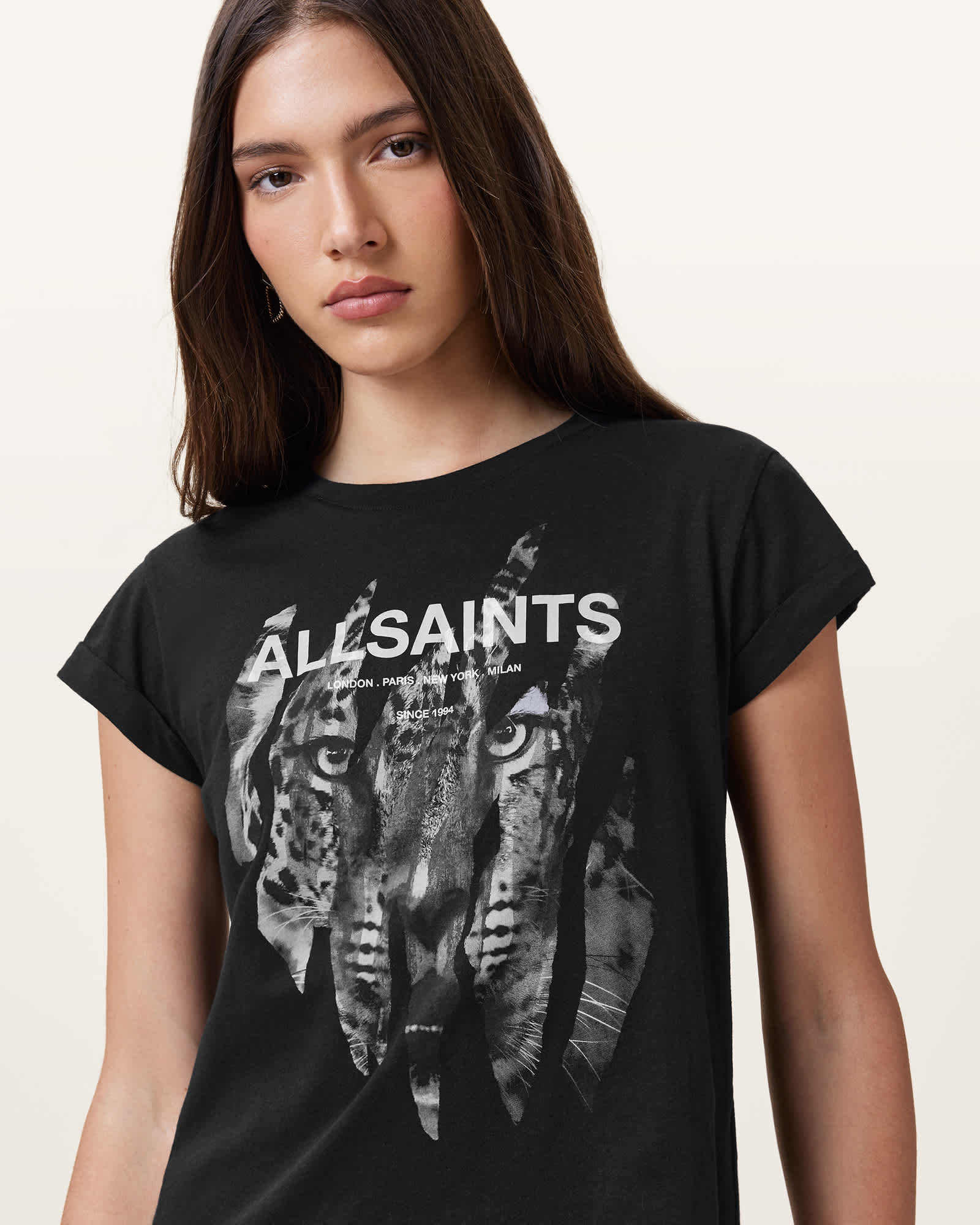 AllSaints RipRoar Anna Crew Neck Short Sleeve T-Shirt,, Black