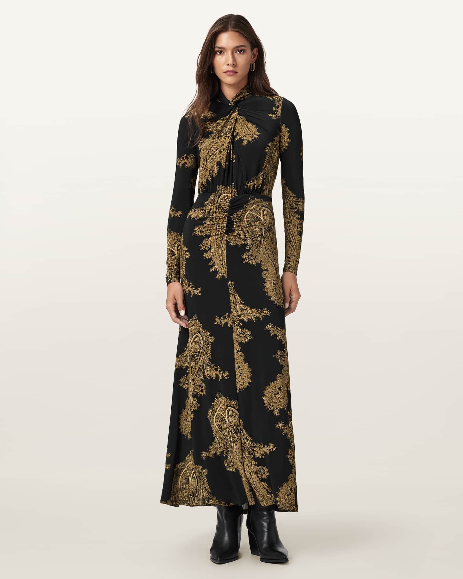 Allsaints Mina A-line Maxi Dress In Black