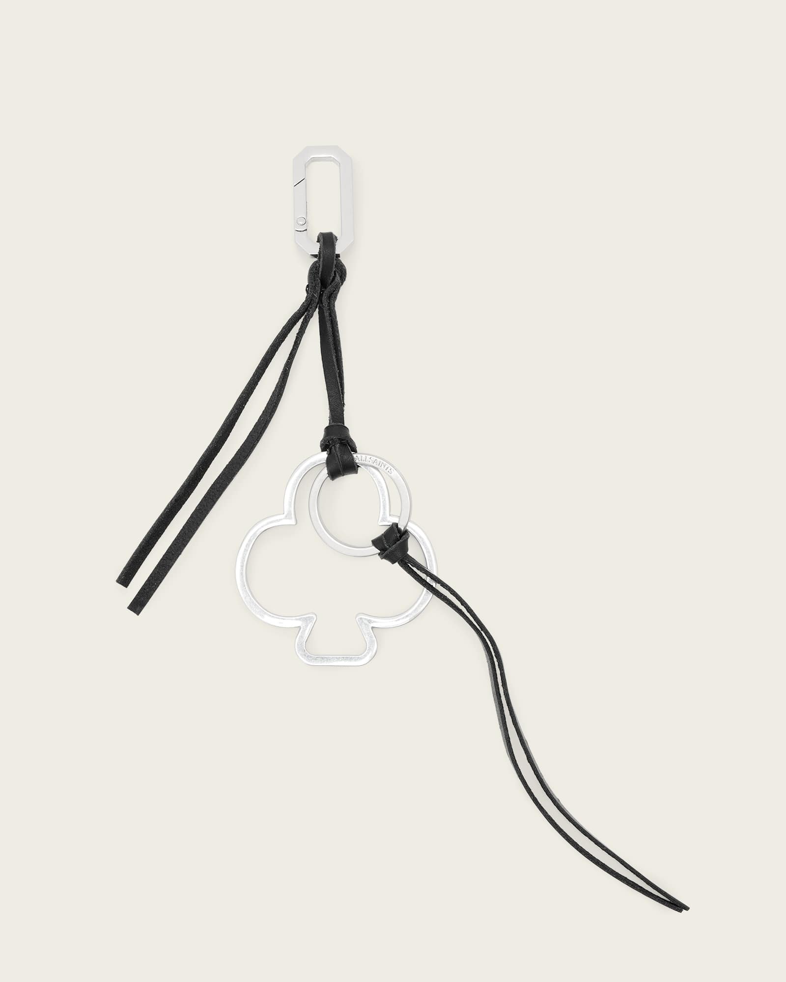 Allsaints Women's Black/Silver Club Metal Keyring, One Size