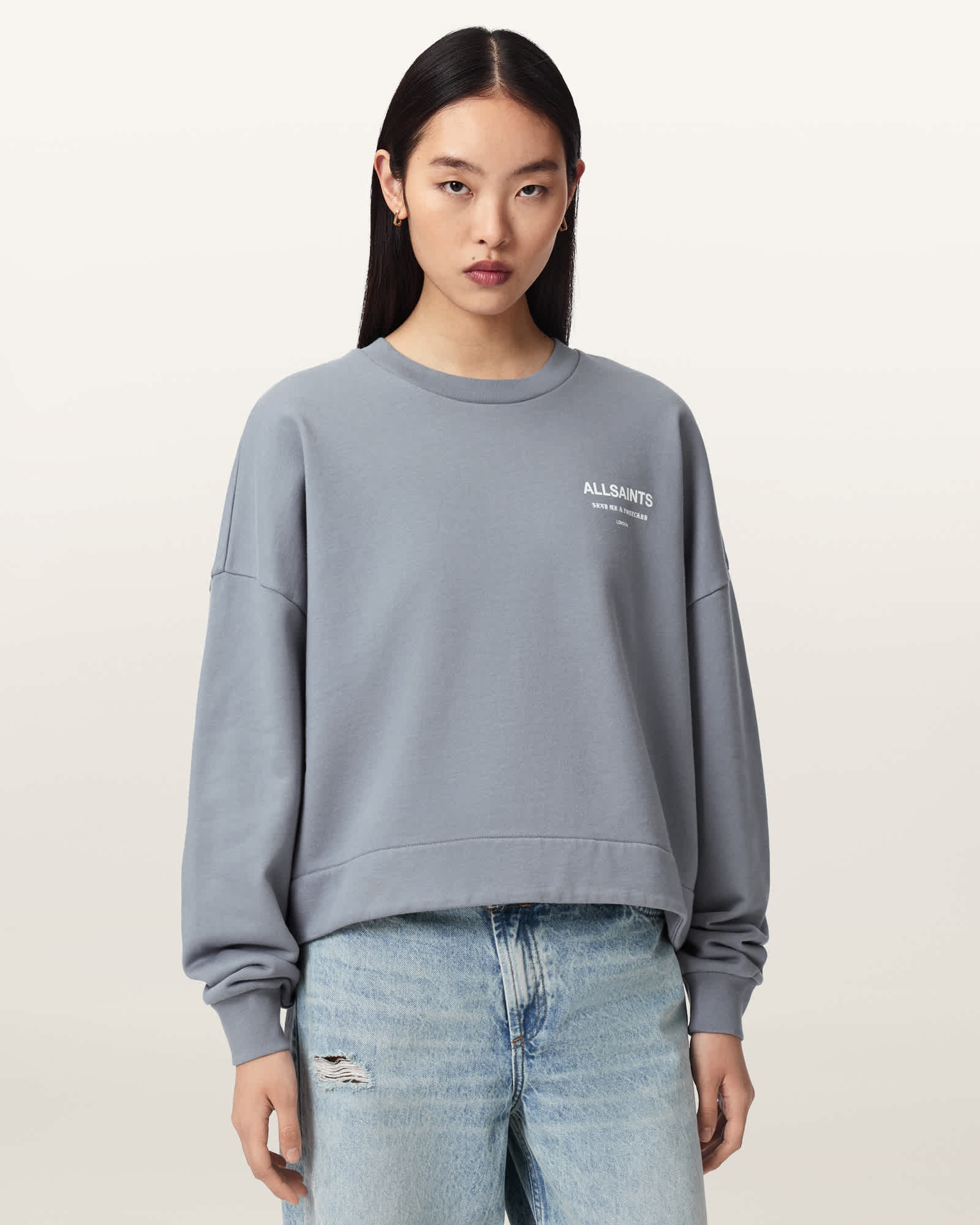 AllSaints Cotton Dreamer Lila Oversized Cotton Sweatshirt, Size: L