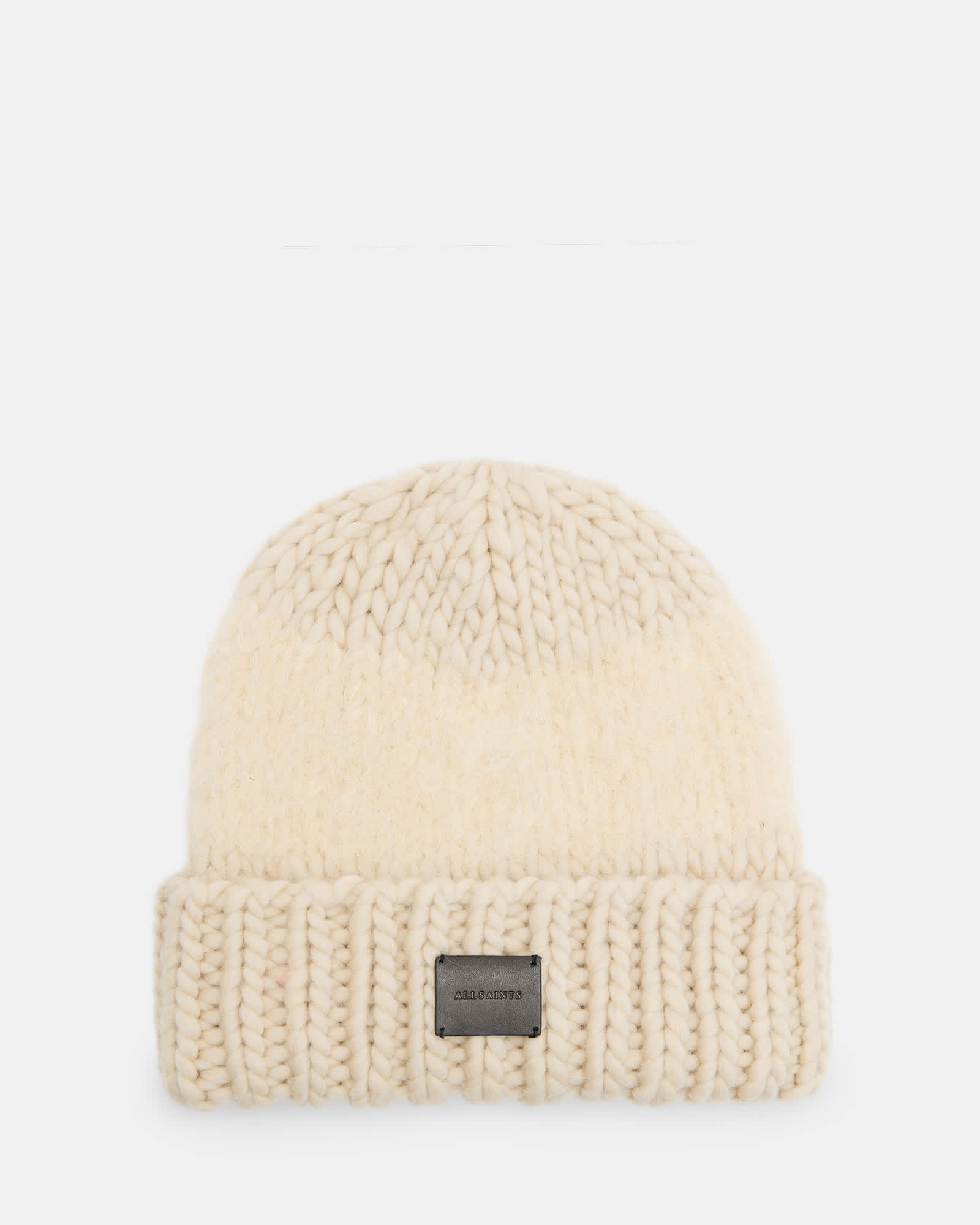 AllSaints Wool Amber Logo Patch Beanie, Size: One Size