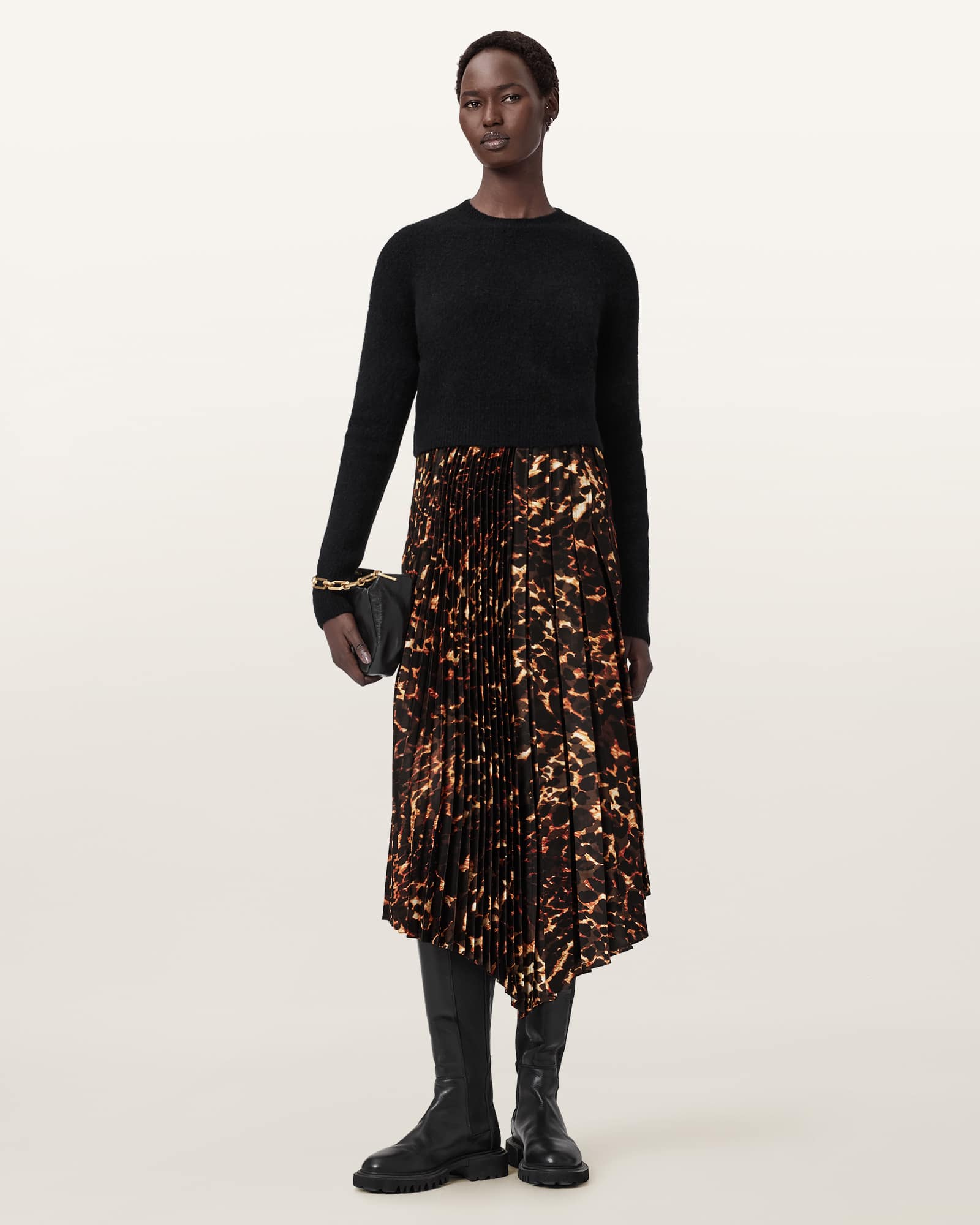 AllSaints Jax 2-in-1 Pardus Dress,, Black/Bitter Brown