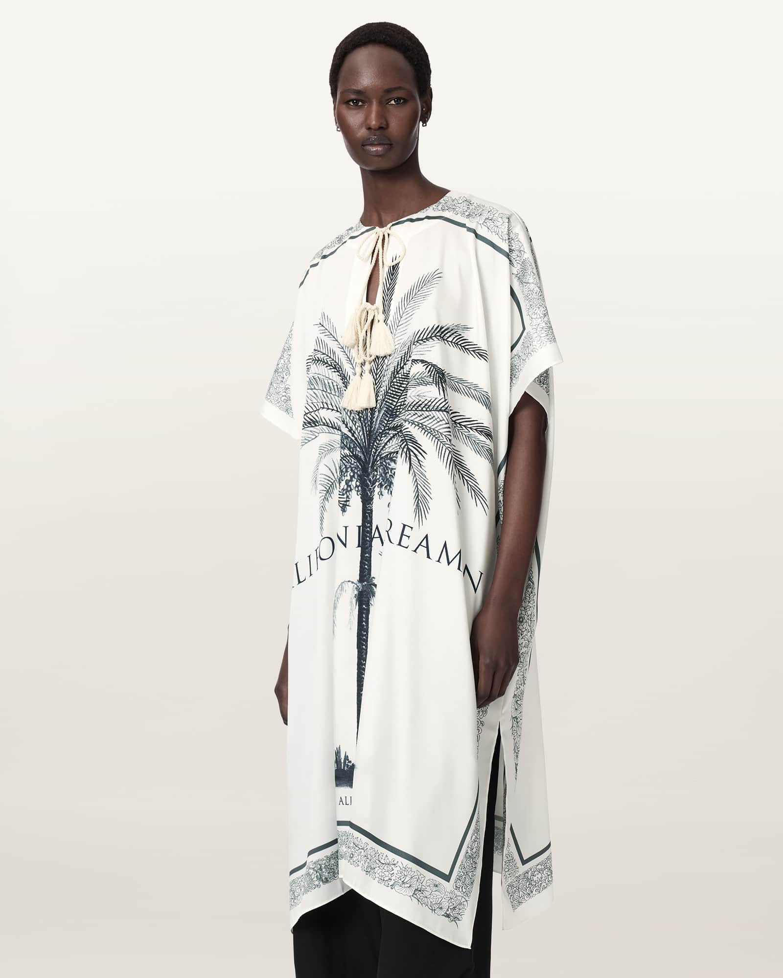 AllSaints Polyester Tess Kaftan Printed Midi Dress, Size: XS