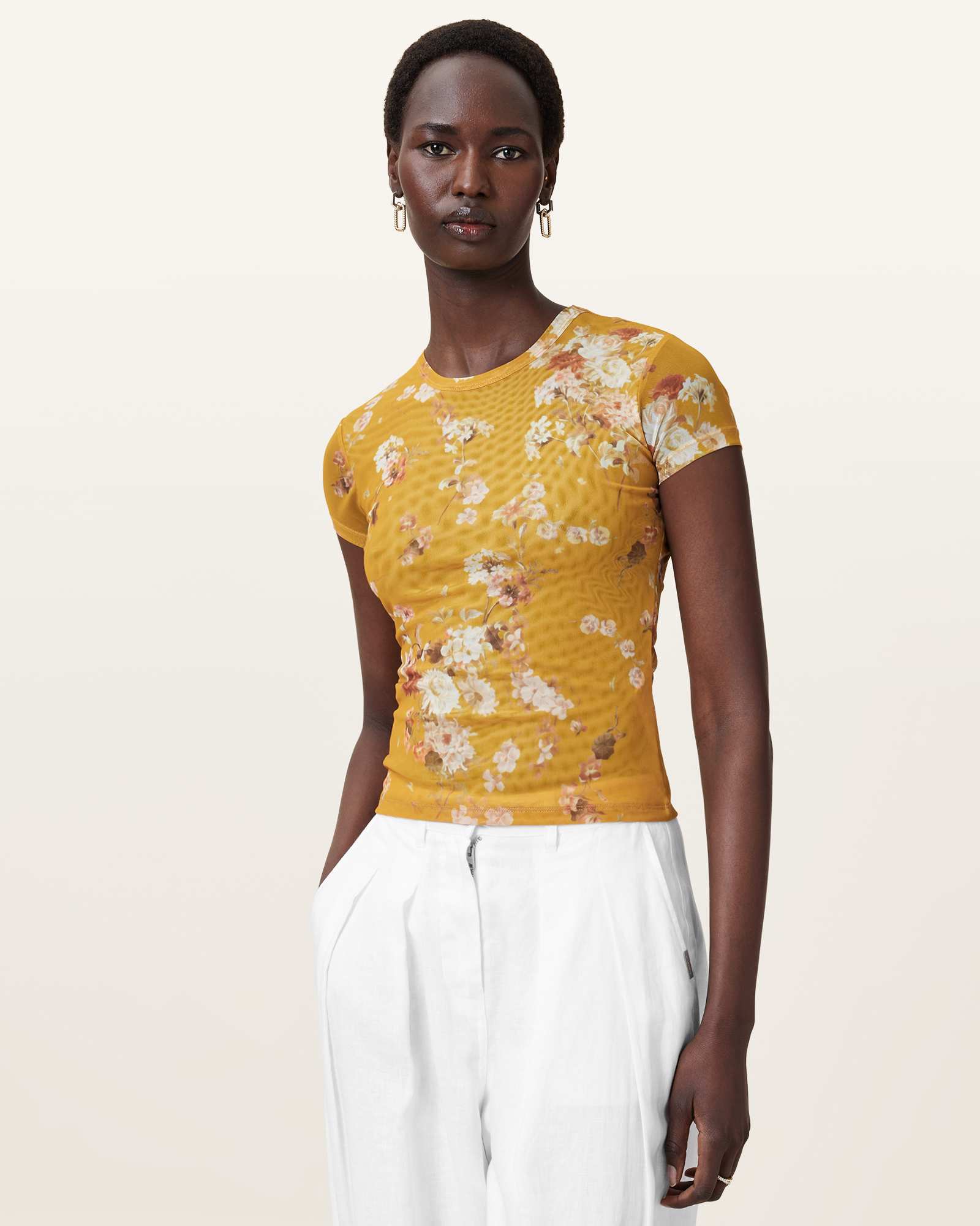 Allsaints Women's Ellie Floral Print Mesh T-Shirt - Size  8