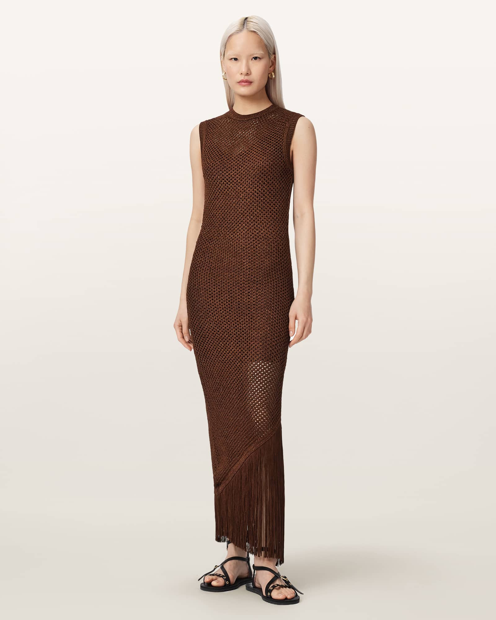AllSaints Polyester Jessie Slim Fit Knitted Midi Dress, Size: L