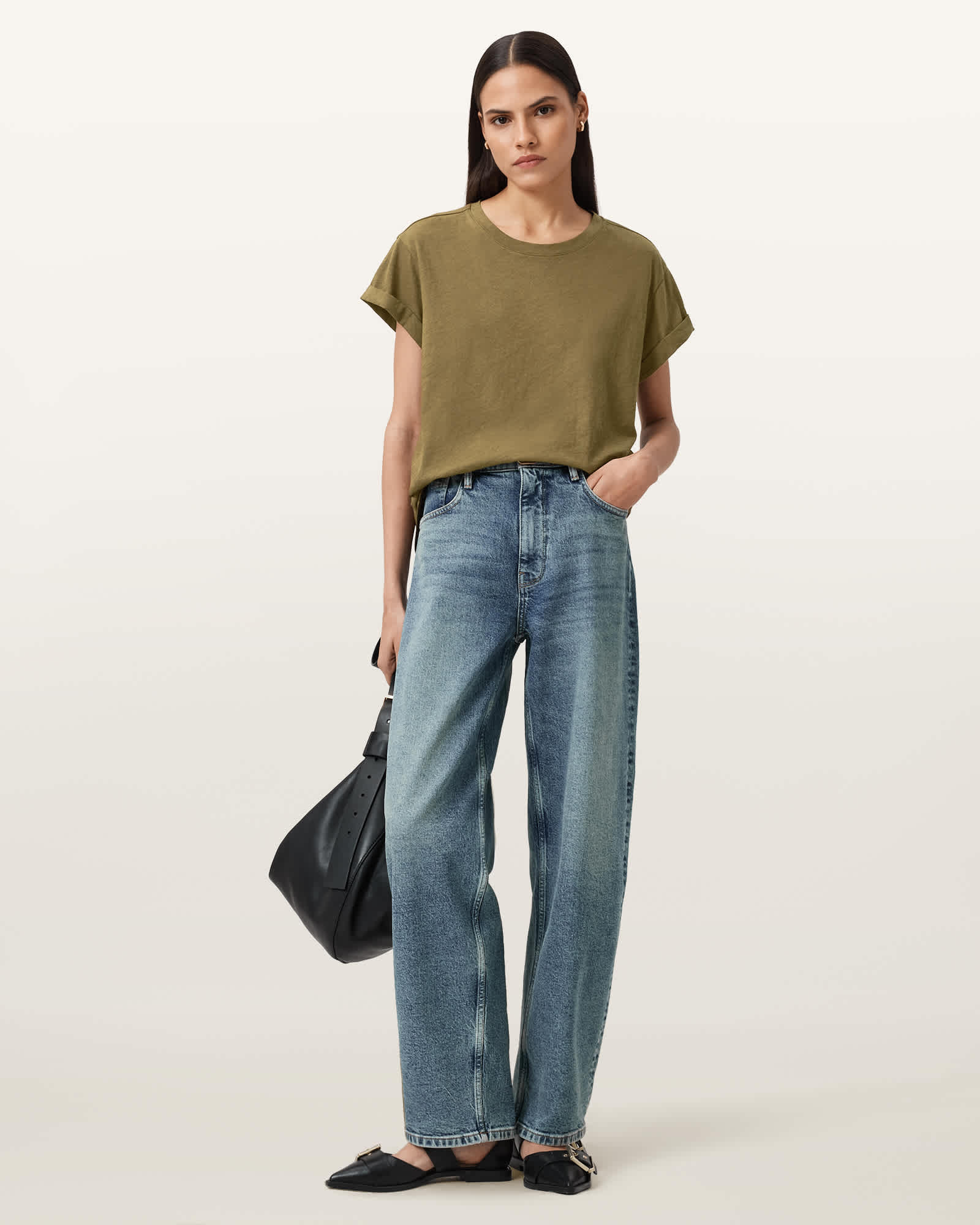 AllSaints Anna Crew Neck Short Sleeve T-Shirt,, Fango Green