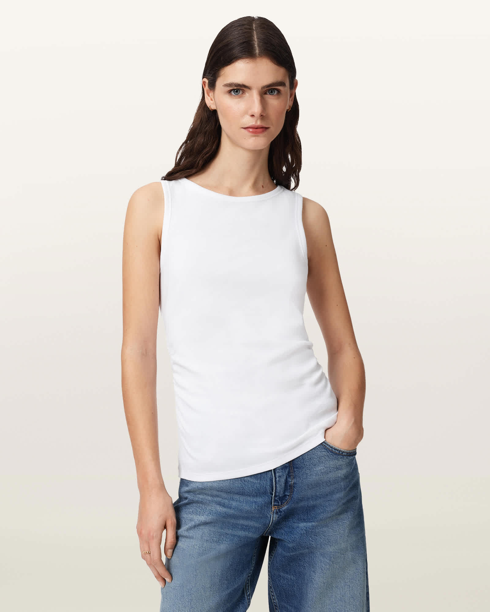 AllSaints Cotton Katarina Boat Neck Slim Fit Tank Top, Size: XS