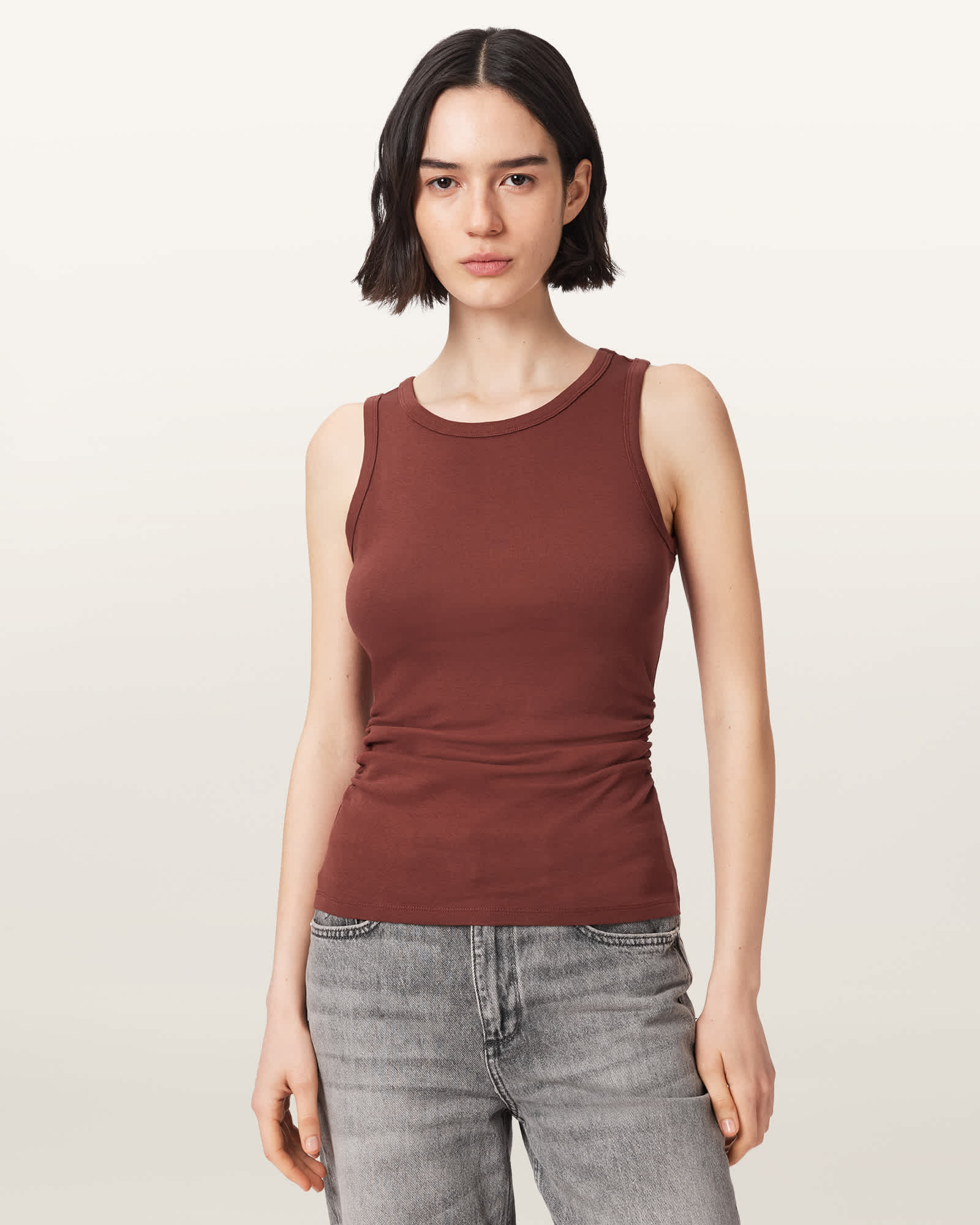 Allsaints Women's Brown Katarina Boat Neck Slim Fit Tank Top - Size  S