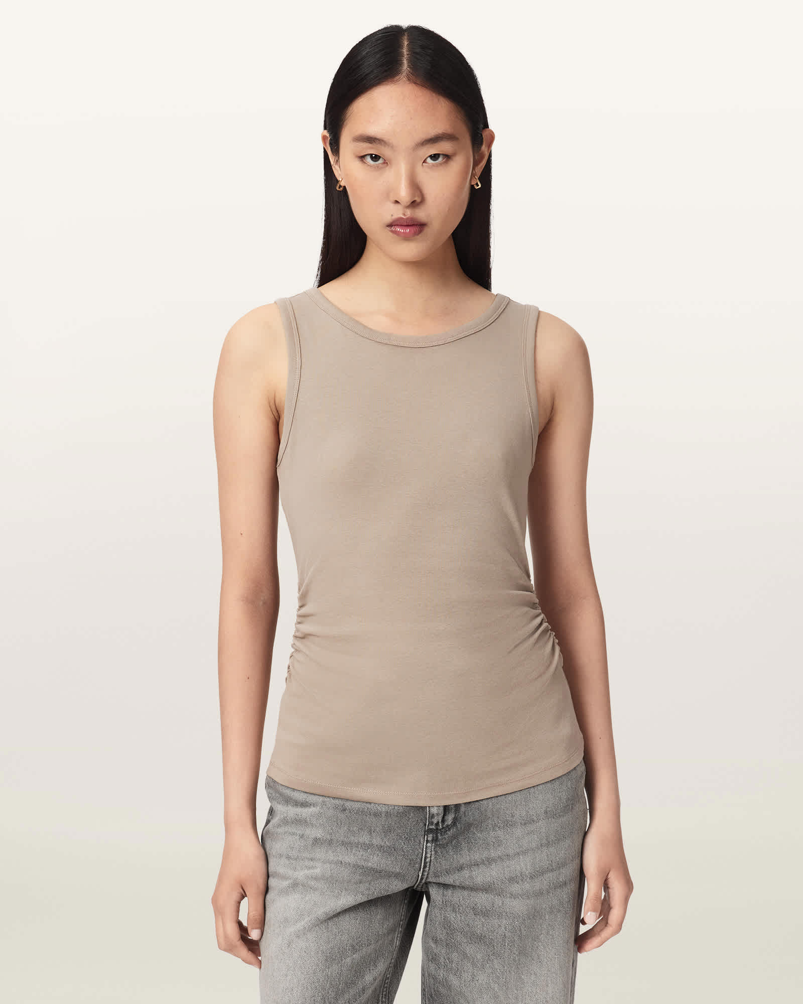 Allsaints Women's Grey Katarina Boat Neck Slim Fit Tank Top - Size  L