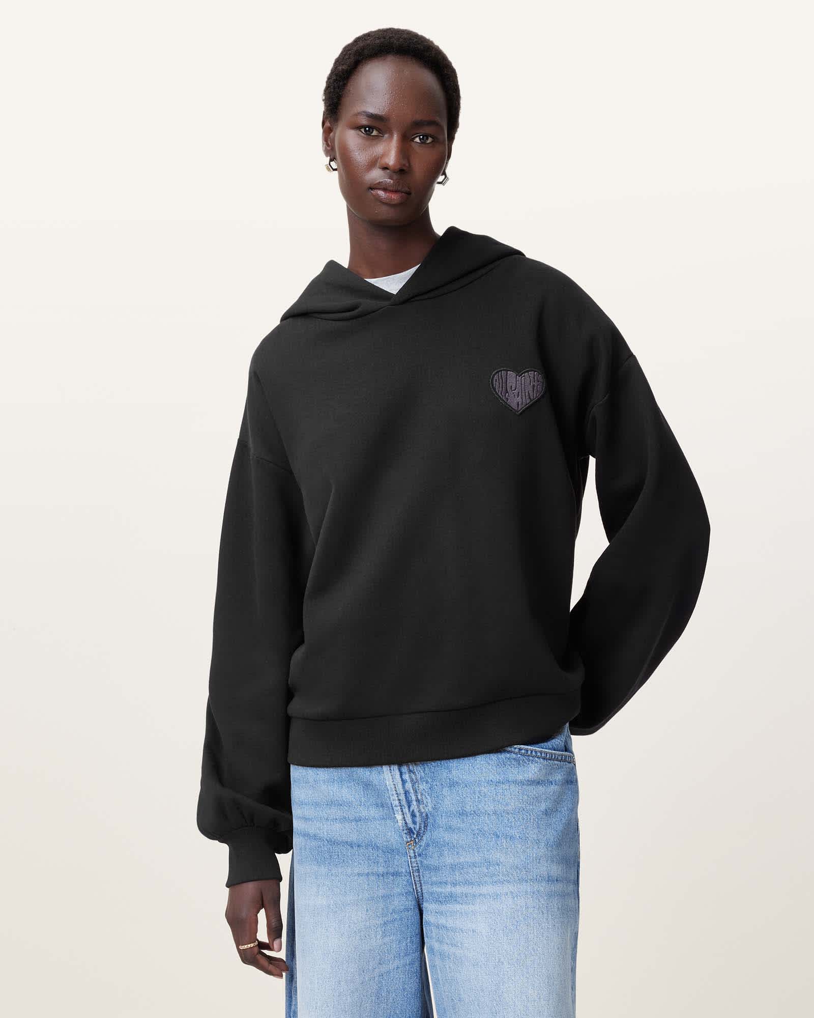 AllSaints Lover Rihan Embroidered Hoodie,, Black