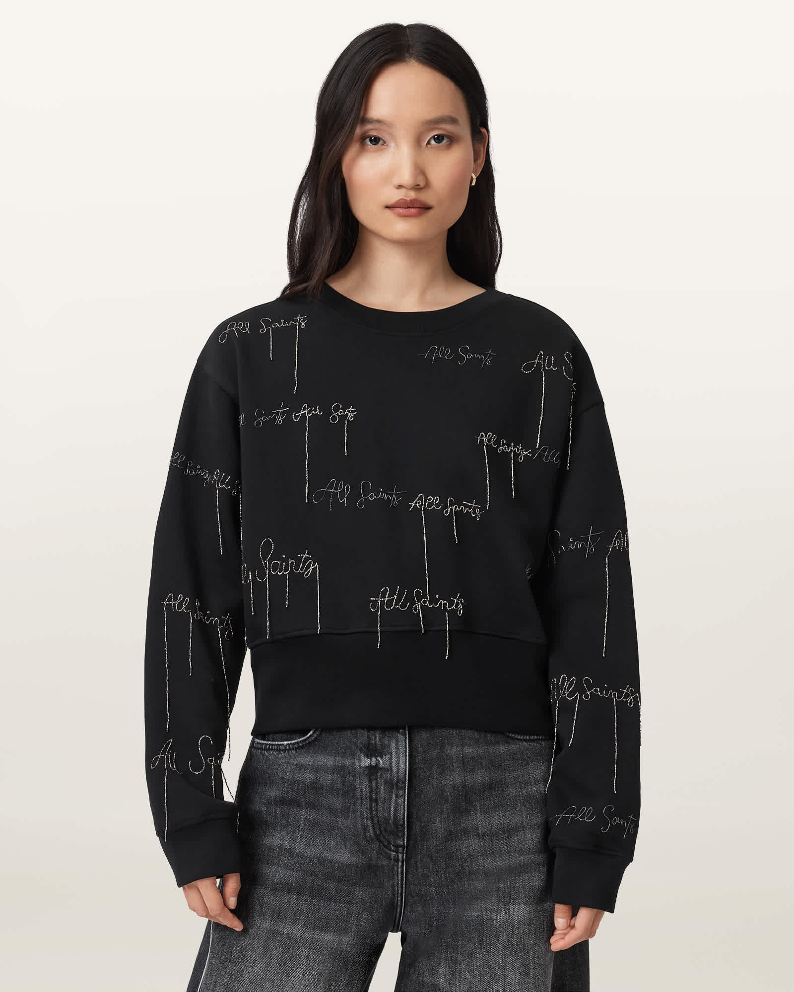 Allsaints Embroidered Separo Sweatshirt In Black