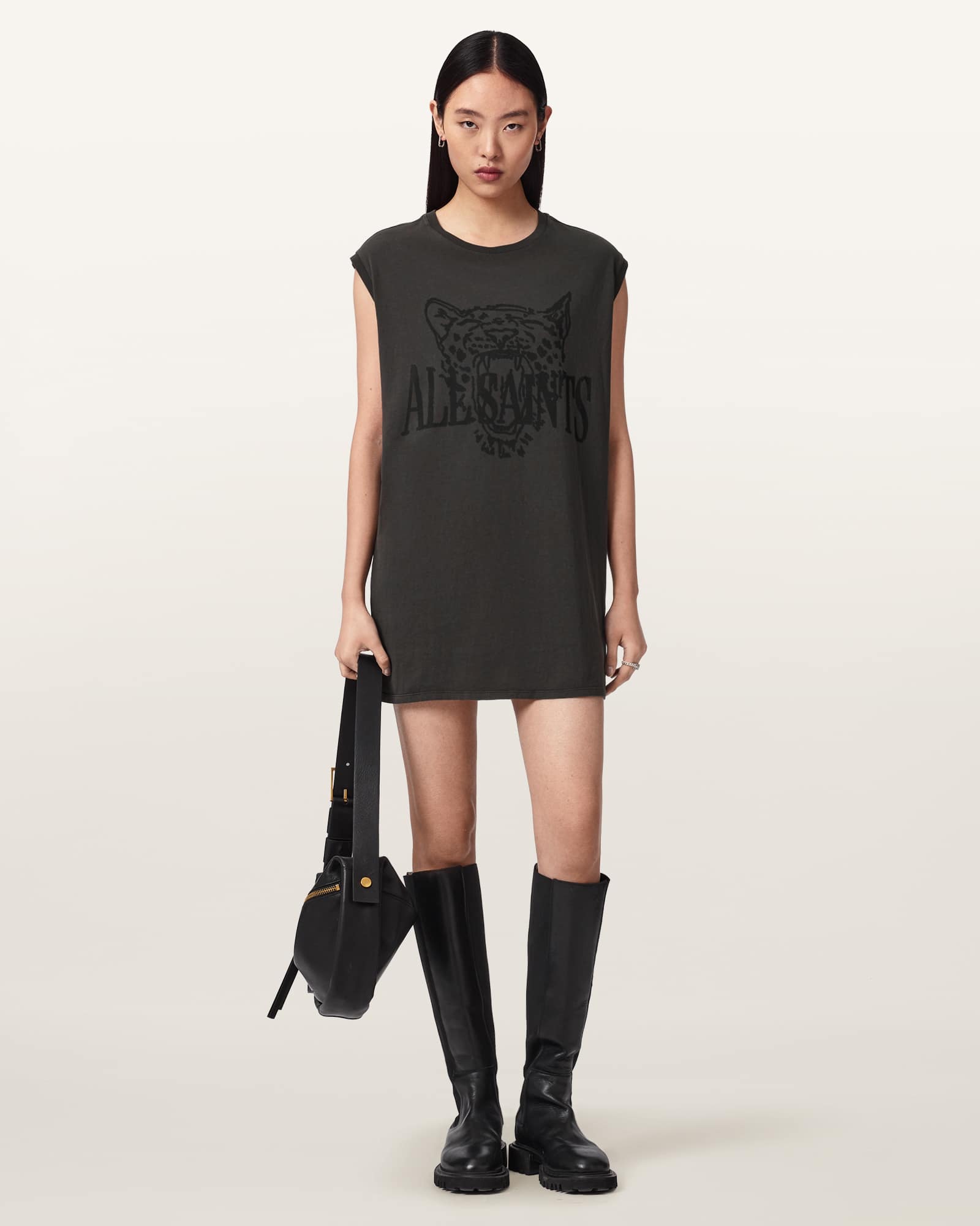 AllSaints Cotton Wild Brooke Relaxed Fit Mini T-Shirt Dress, Size: L