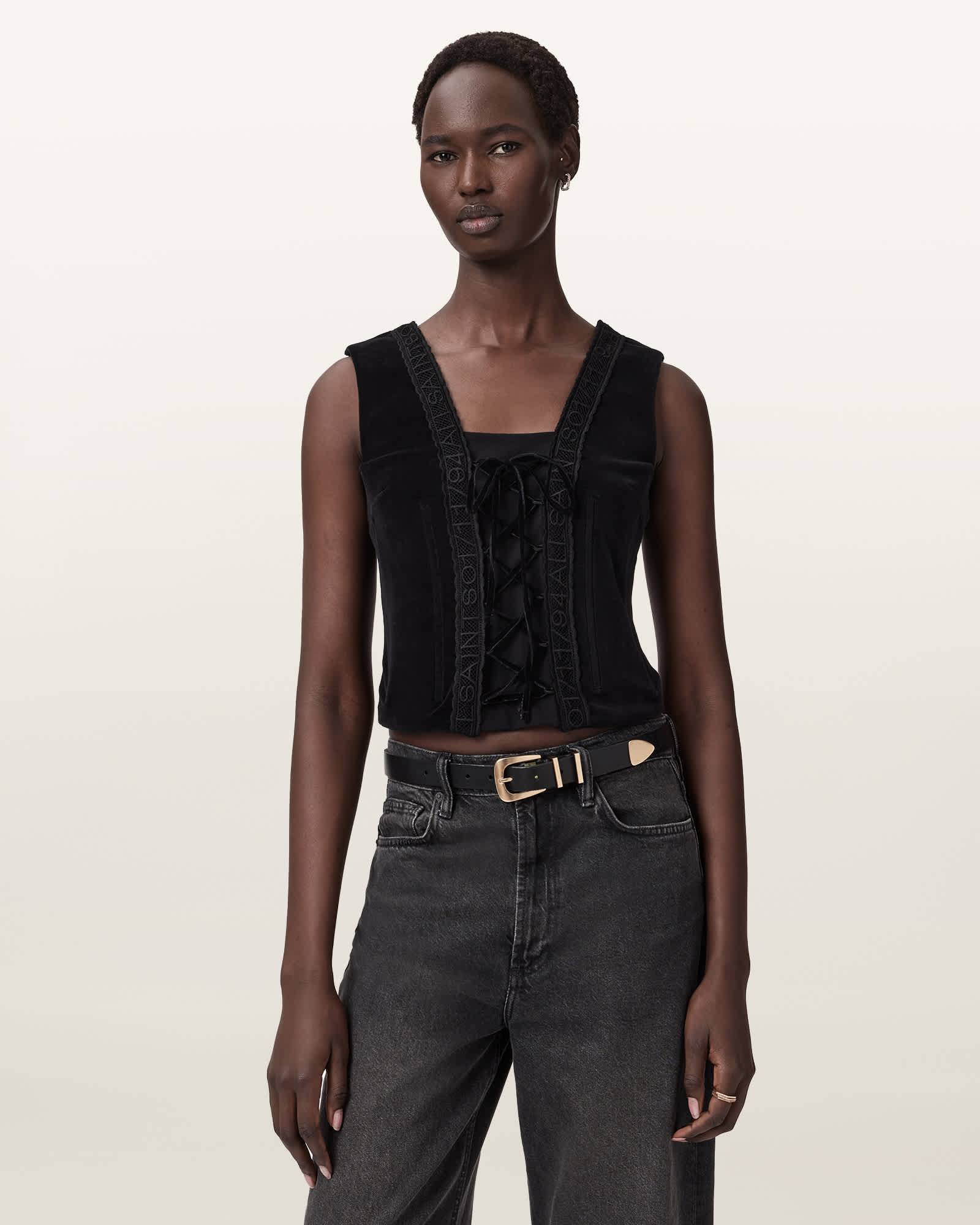 AllSaints Selin Velvet Vest Top,, Black