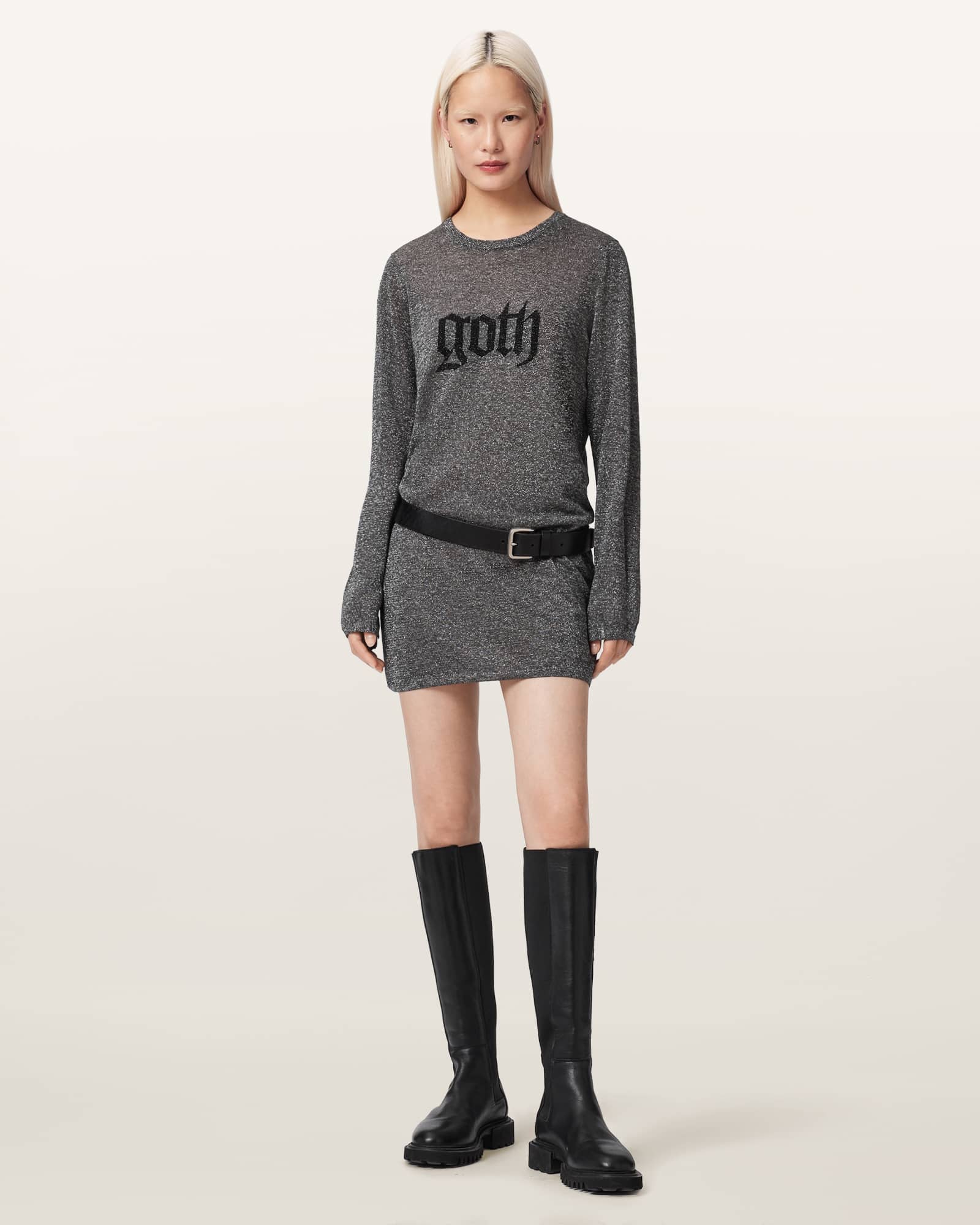 AllSaints Viscose Deetz Metallic Long Sleeve Mini Dress, Size: XS
