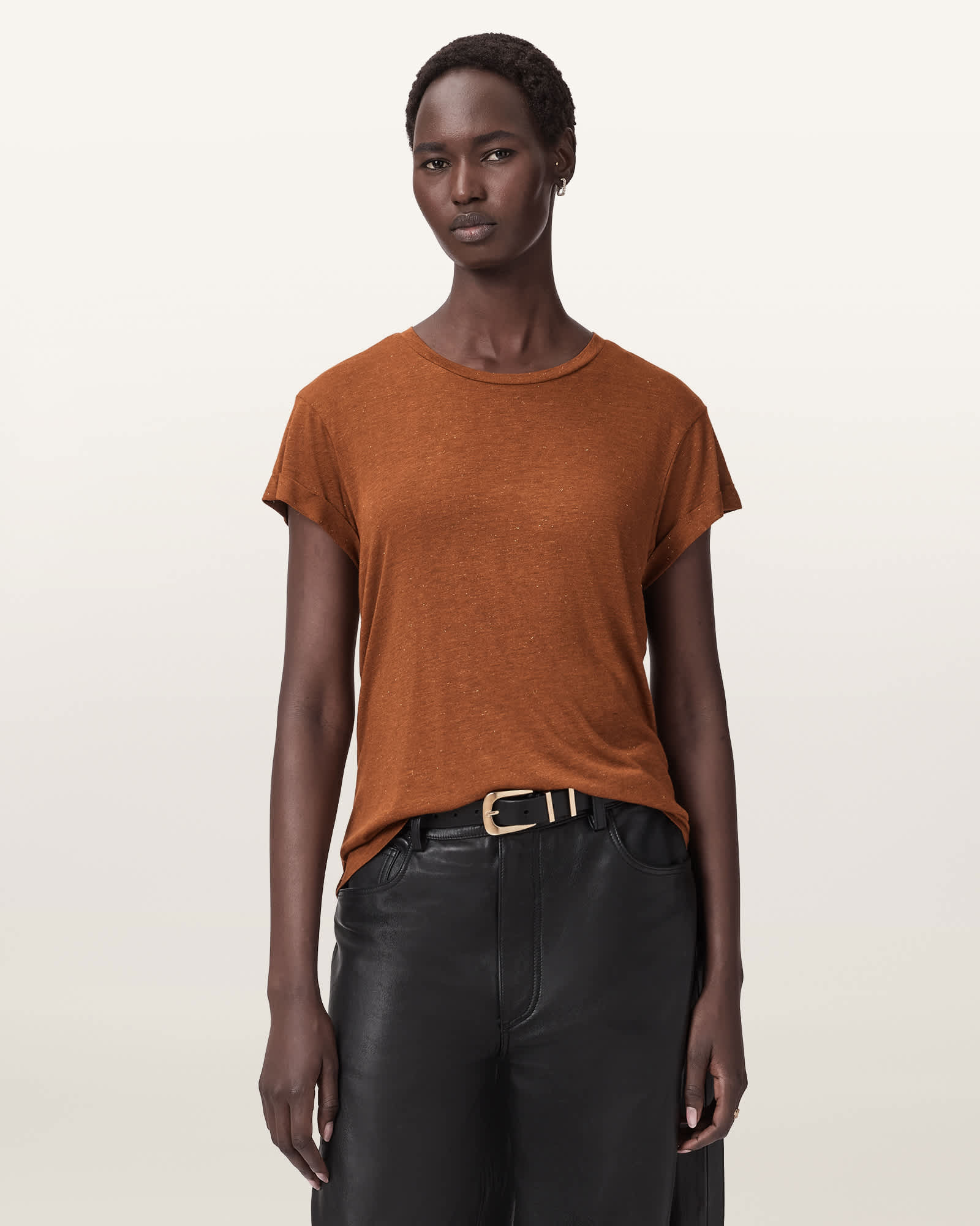 Allsaints Women's Brown Anna Short Sleeve Shimmer T-Shirt - Size  S